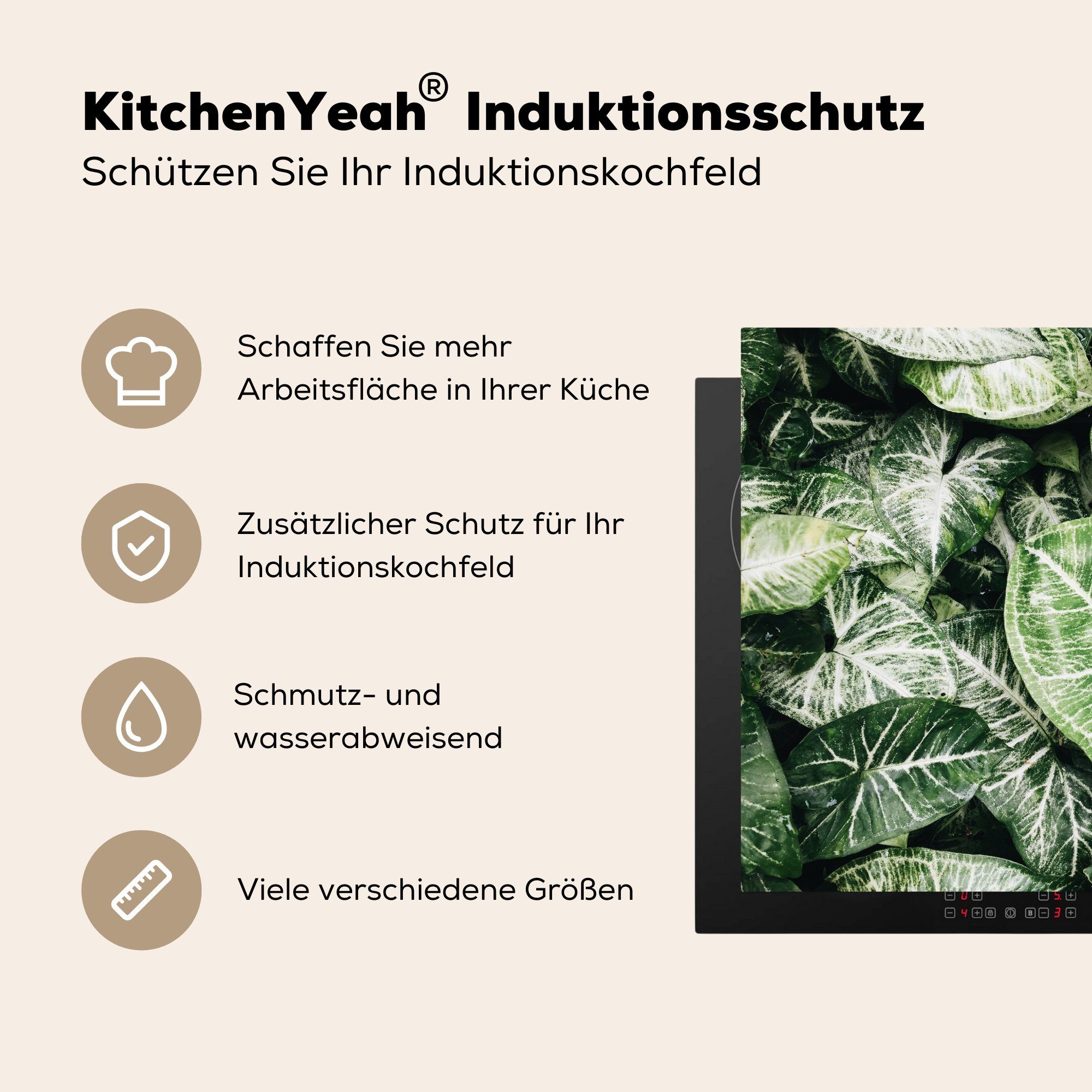 MuchoWow Herdblende-/Abdeckplatte Blätter Vinyl, Ceranfeldabdeckung, tlg), Pflanzen für Arbeitsplatte (1 - 78x78 cm, - küche Grün