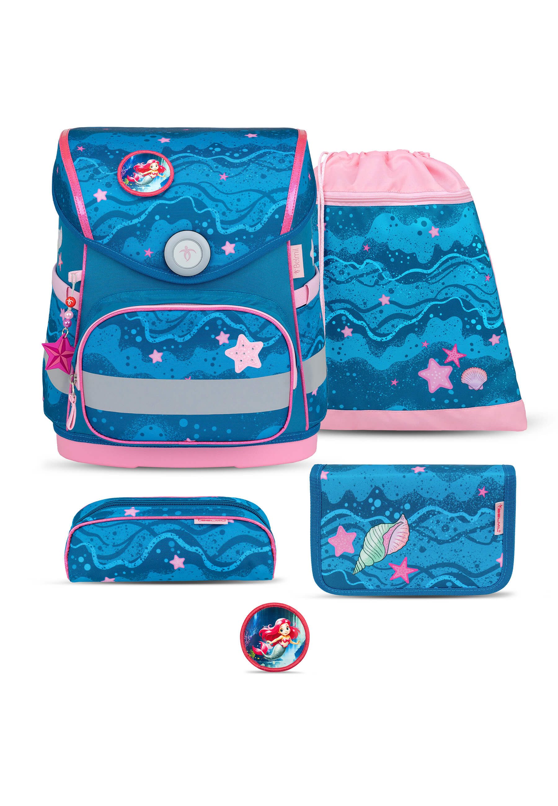 Belmil Schulranzen Schulranzen Set 5 teilig,Compact,Brustgurt,Magnetverschluss,Patches (5-tlg., Schulranzen Set 5 tlg)