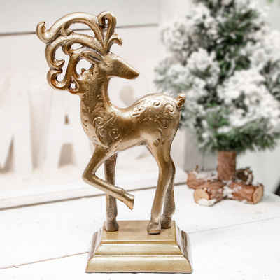 Antikas Weihnachtsfigur Rentier Figur, Blick, Weihnachtsdeko, Aluminium, Gold farbend