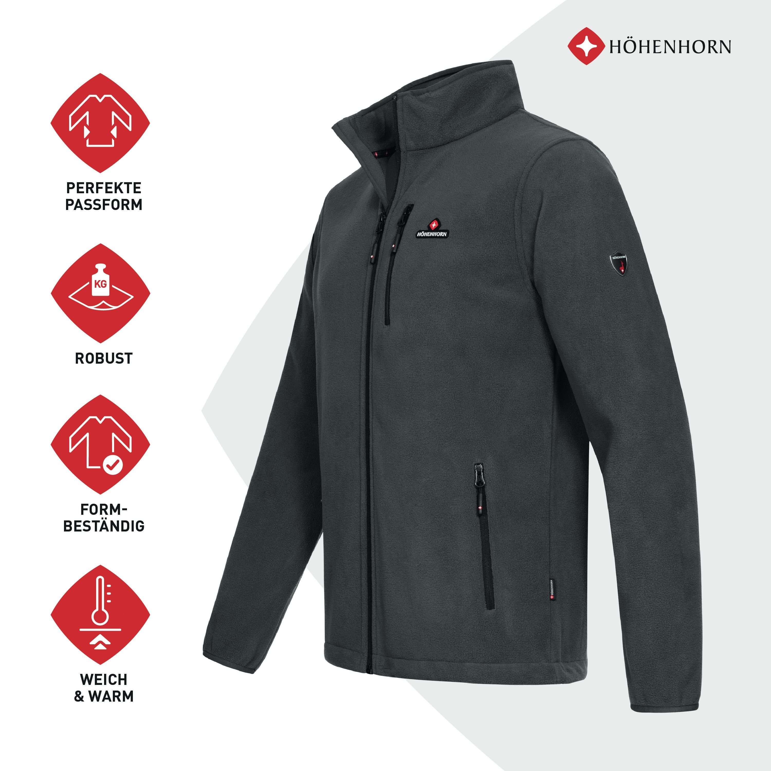 Fleecejacke Troyer Eigler Grau Höhenhorn Herren Full Microfleece Jacke Outdoor Zip Fleece Wander