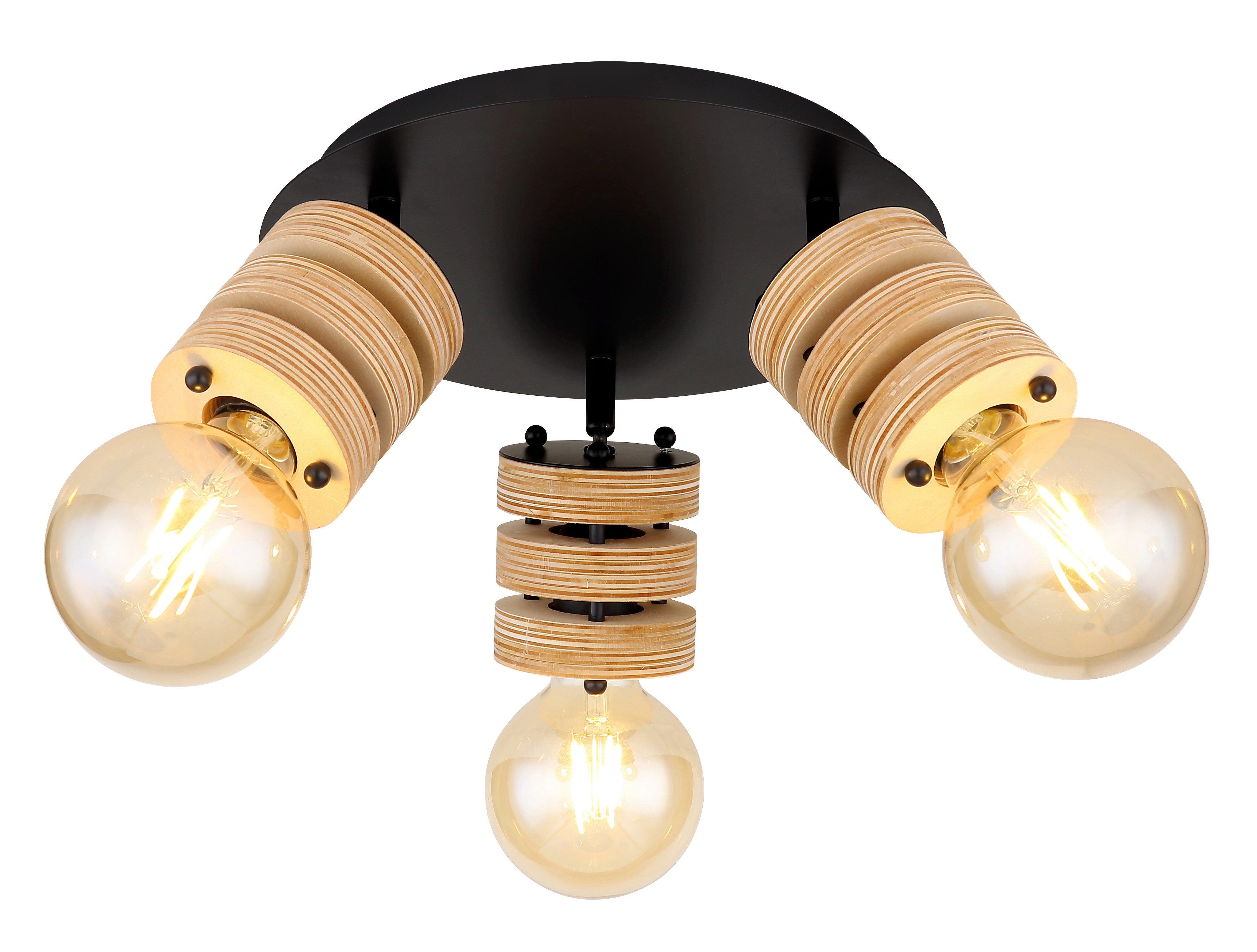 GLOBO LIGHTING Deckenspot ANGELINE, Leuchtmittel wechselbar, Strahler schwarz matt, MDF braun, für Innenräume