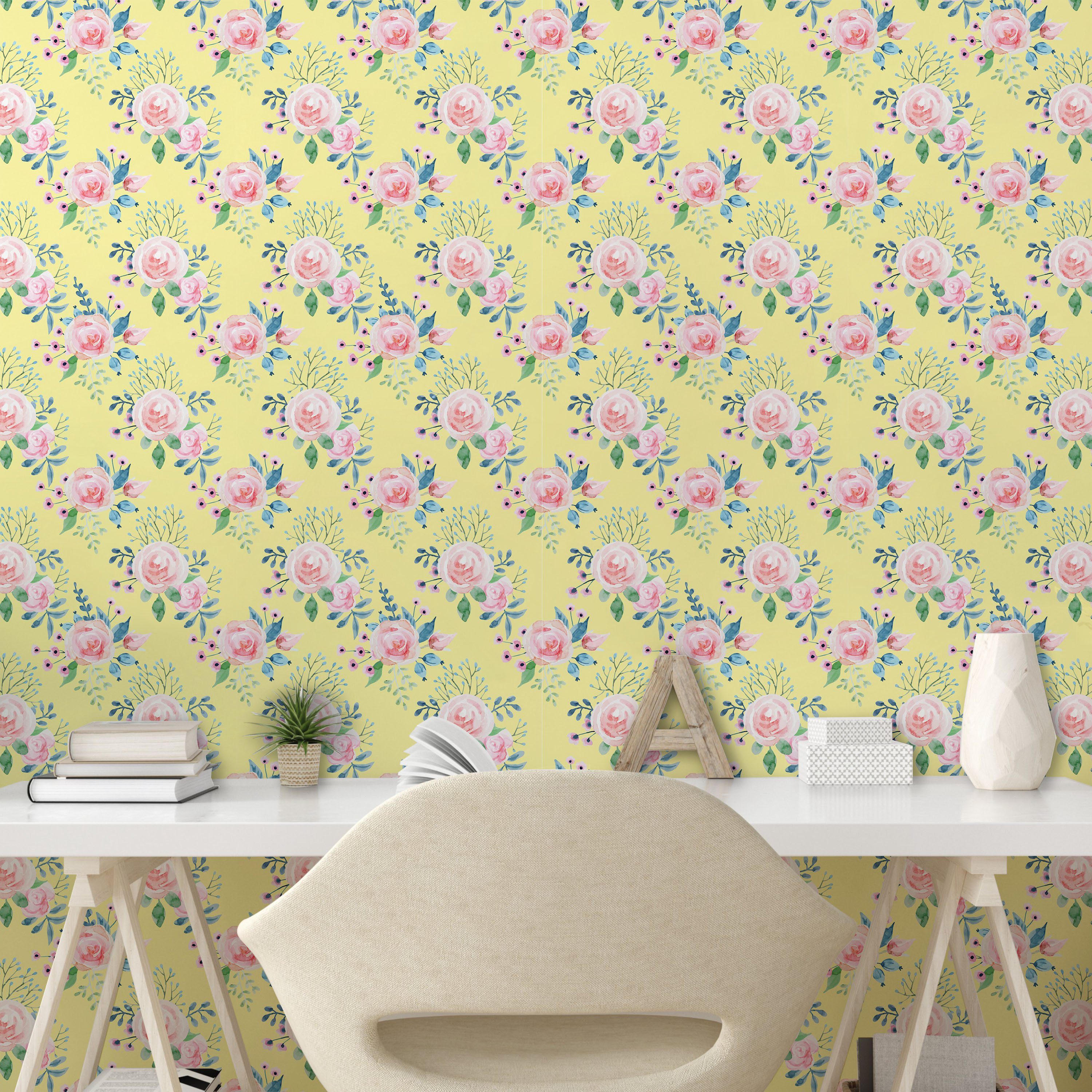 Küchenakzent, Wohnzimmer selbstklebendes Flowers Theme Aquarell Abakuhaus Vinyltapete