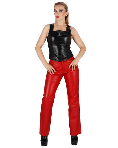 Fetish-Design Lederhose Lederhose 5-Pocket Rot Damenlederhose Echtes Leder Lamm Nappa Leder