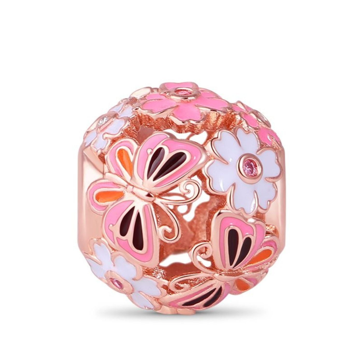 Bead Gnoce Charm Schmetterlinge&Blumen EMC023 Silber rosévergoldet