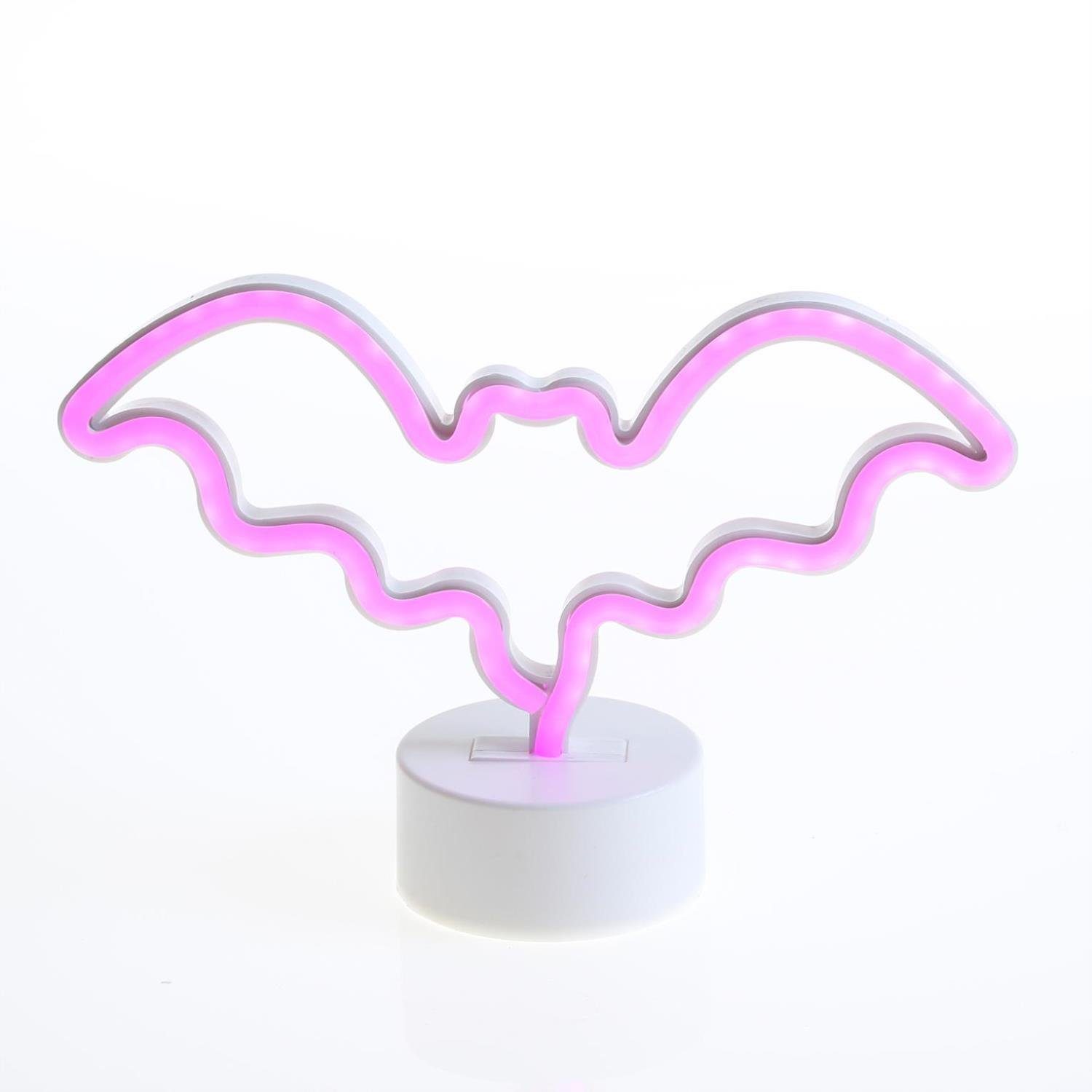 SATISFIRE LED Dekolicht LED NEON Figur Fledermaus Neonlicht Schild Leuchtfigur USB 17cm pink, LED Classic, pink
