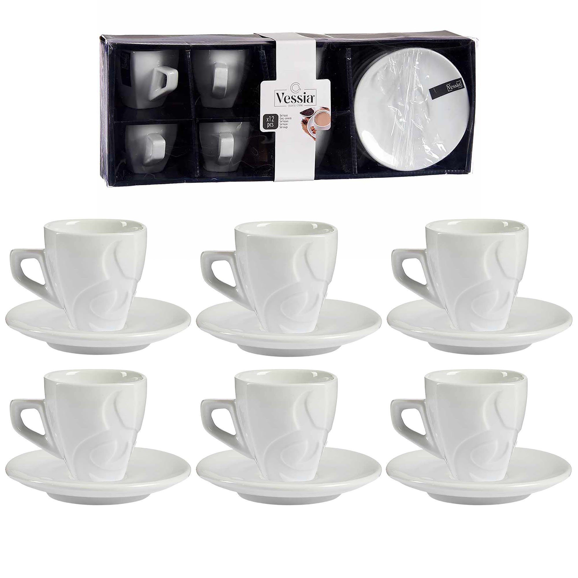 Annastore Tasse 6 x Tassen inklusive Untertellern Kaffeebecher Teetassen, Espressotassen, Kaffeetassen, Kakaotassen Cappuccinotassen