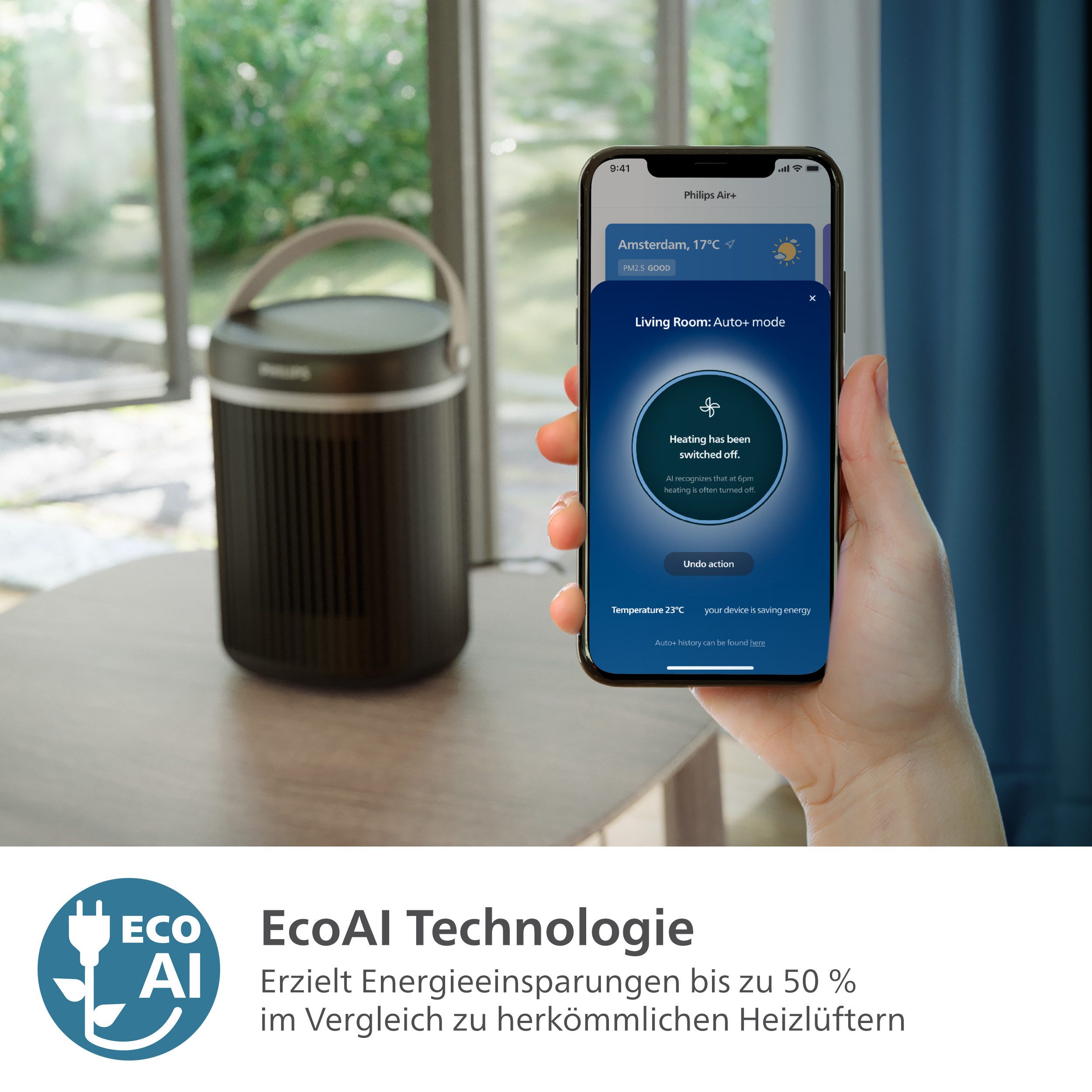 Philips Heizlüfter aus Keramik, Kompakt 3000 Series CX3120/01, spart bis zu 50 % Energie, 2000 W, mit schnellem Aufheizen in nur 2 Sekunden, mit der Air+ App verbunden