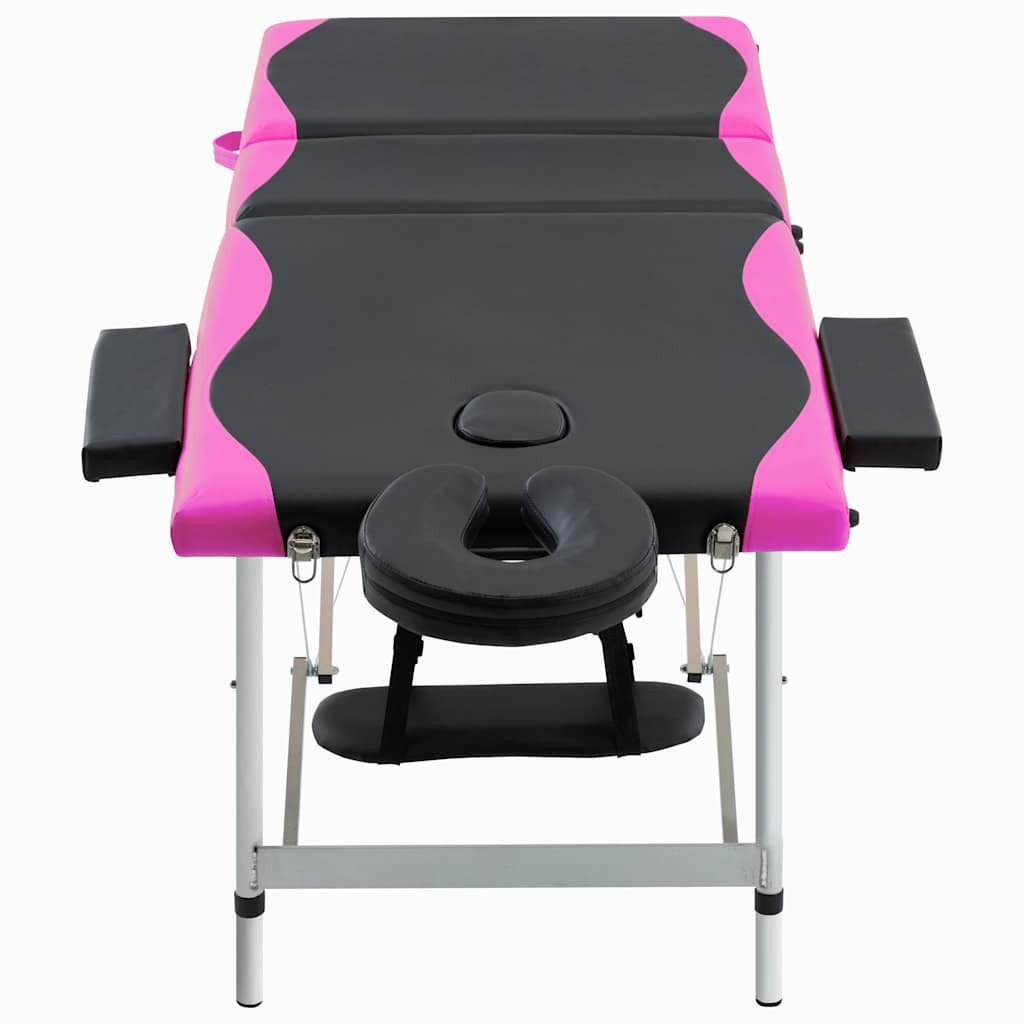 vidaXL Massageliege Massageliege Klappbar 3-Zonen Aluminiumgestell Schwarz und Rosa