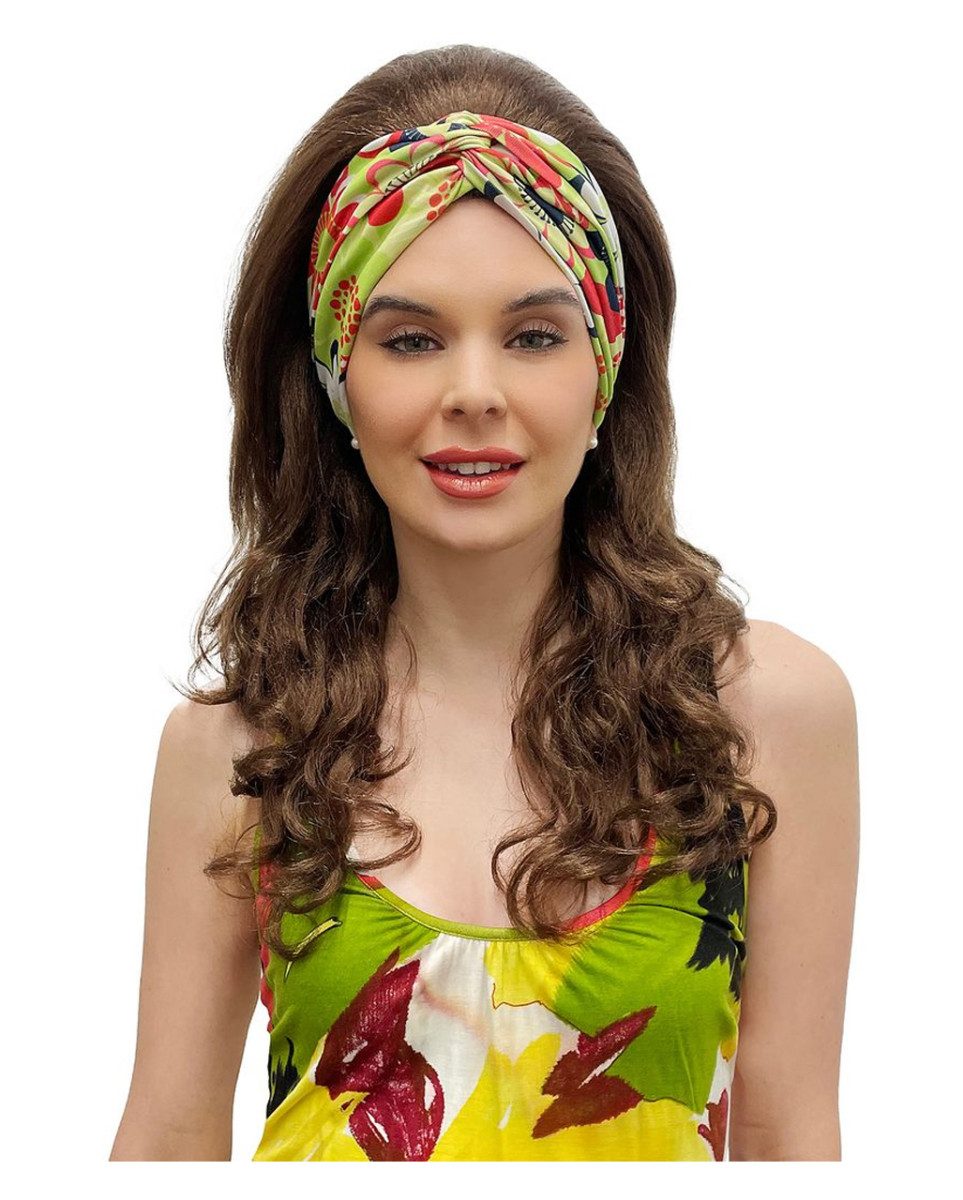 Horror-Shop Kostüm-Perücke 60er Jahre Mitzi Perücke mit buntem Haarband