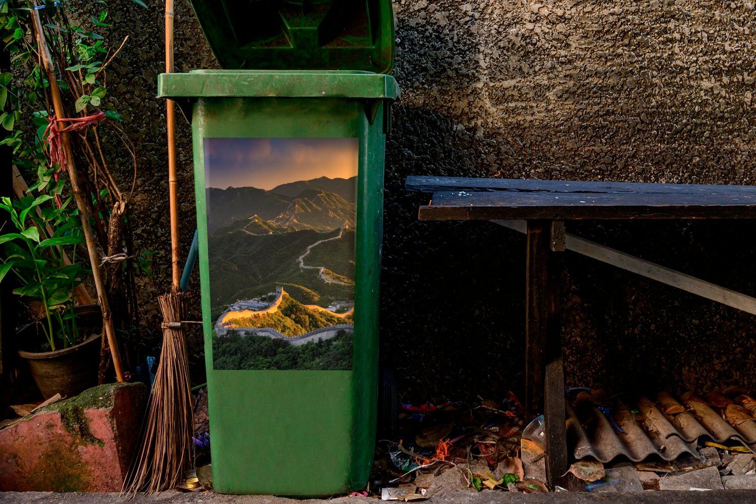 von MuchoWow China Mülltonne, Mülleimer-aufkleber, Sonnenuntergang Container, St), der Sticker, Wandsticker Abfalbehälter Mauer (1 Großen an