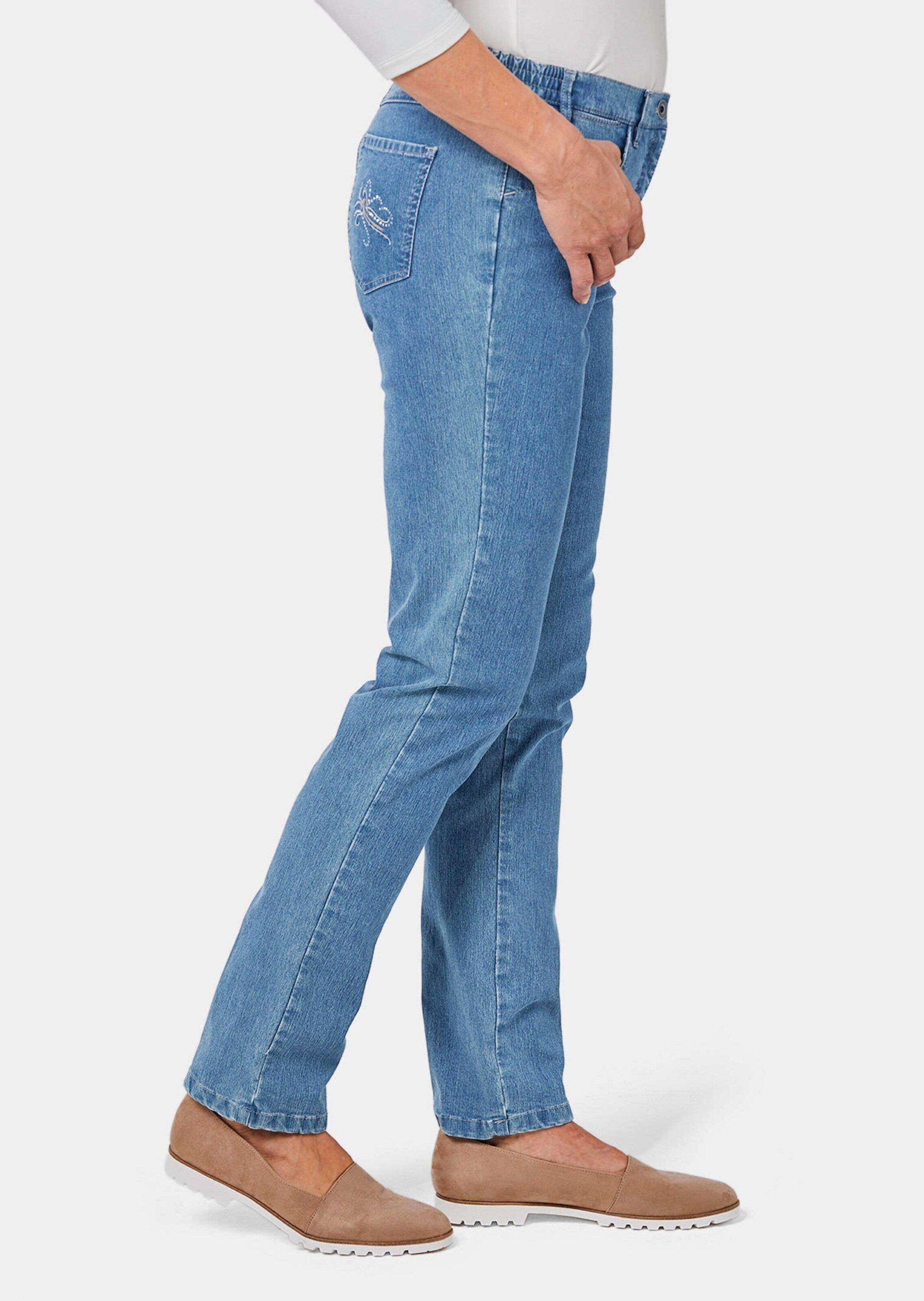 GOLDNER Bequeme Jeans Kurzgröße: Denimhose mit Stretchkomfort Baumwollhose im 5-Pocket-Stil mit elastischem Bund und Knöchellänge