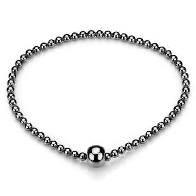 Materia Armband Damen Kugeln Stretcharmband Schwarz SA-86, 925 Sterling Silber, schwarz rhodiniert