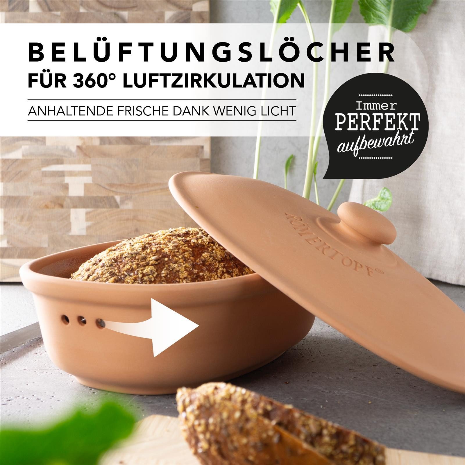 RÖMERTOPF Vorratsdose Brottopf oval MEDI 2,3 Liter - Keramik Brotkasten, Keramik, (Set), aus Naturton