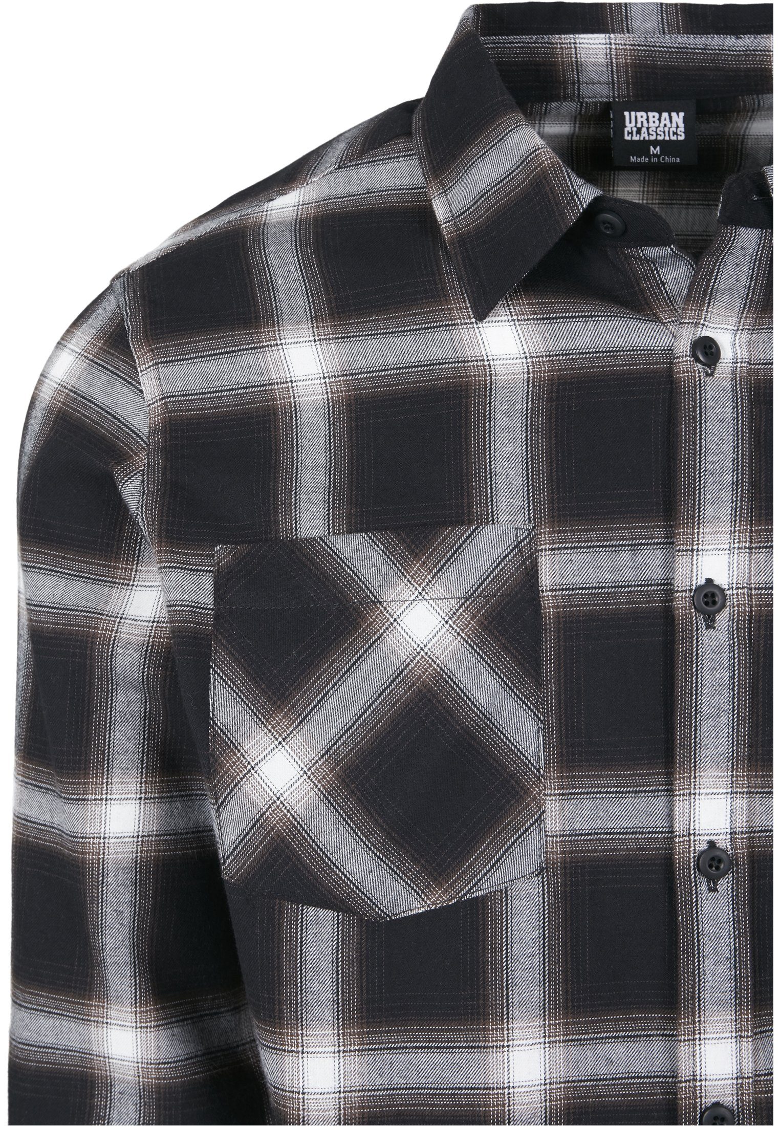URBAN CLASSICS Shirt (1-tlg) Langarmshirt Flanell Checked 6 Herren black/white