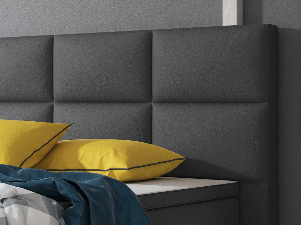 inter Boxspringbett Miami 180x200 cm Kunstleder mit 7-Zonen TFK und Topper (180x200 cm, Anthrazit mit 7 Zonen Taschenfederkernmatratzen und Topper), Boxspringbett, Hotelkomfort, Mit Topper, Tonnentaschenfederkern