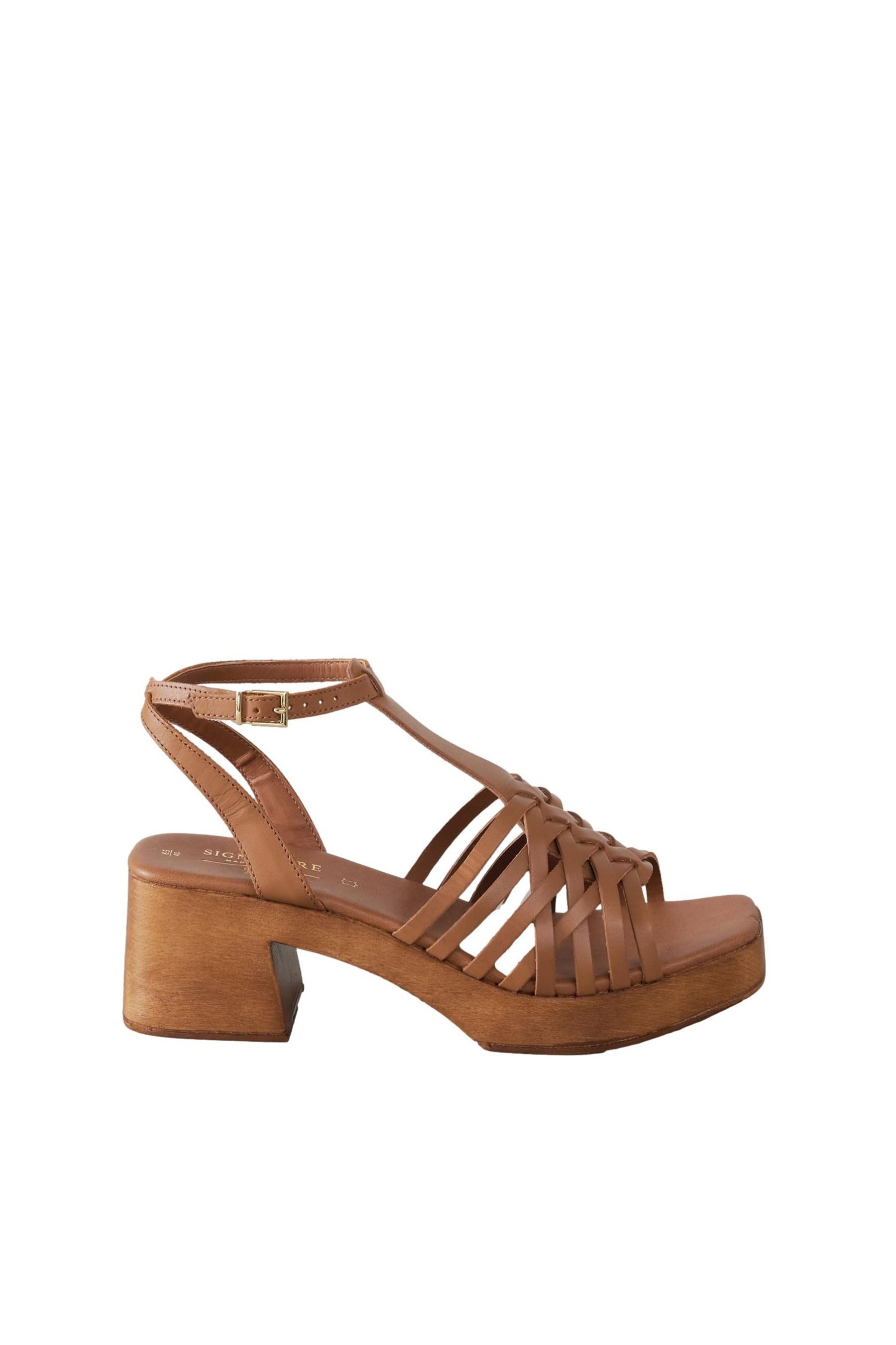 Signature Clog-Ledersandalen mit Blockabsatz Clog