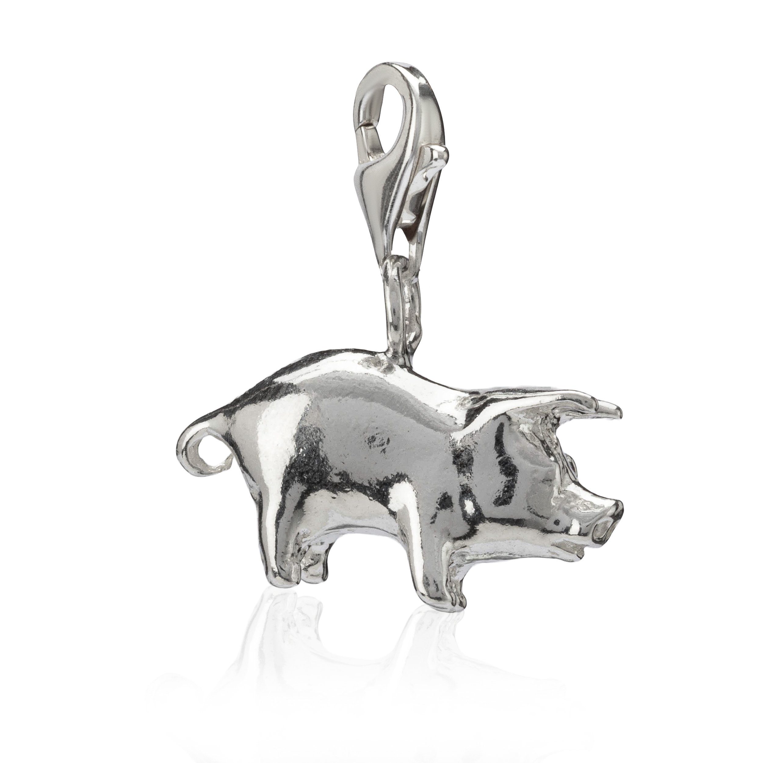 Charm-Einhänger Damen Schweinchen 925 Silber 17x10mm Motiv Amulett