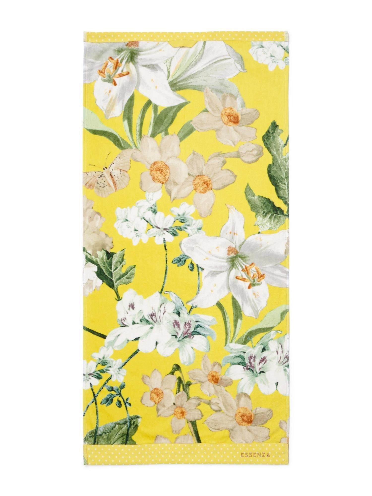 (1-St), floralen Essenza Design Handtücher im Frottier-Velours Gelb Rosalee,