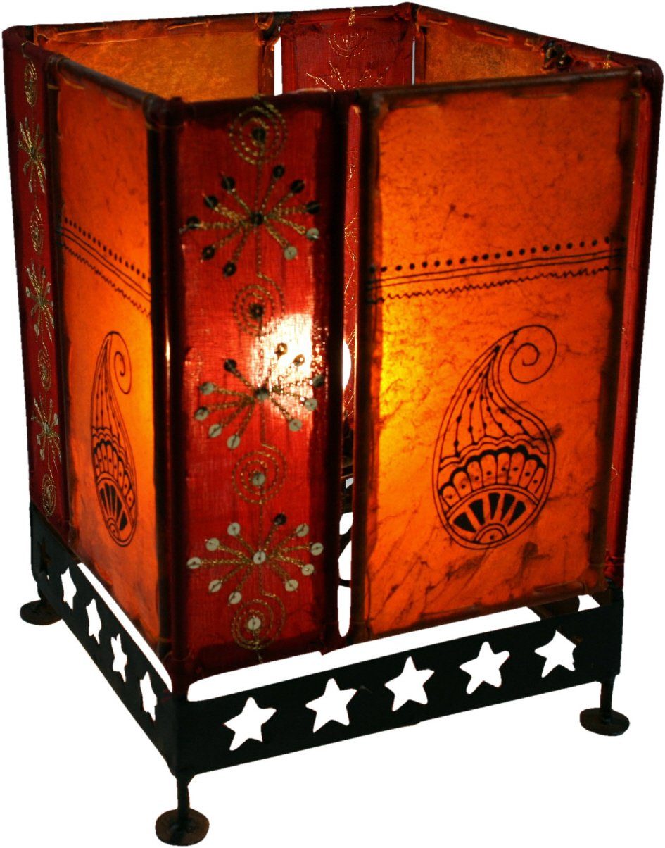 Tischleuchte Hennalampe, Lederleuchte, Saree Tischlampe -..