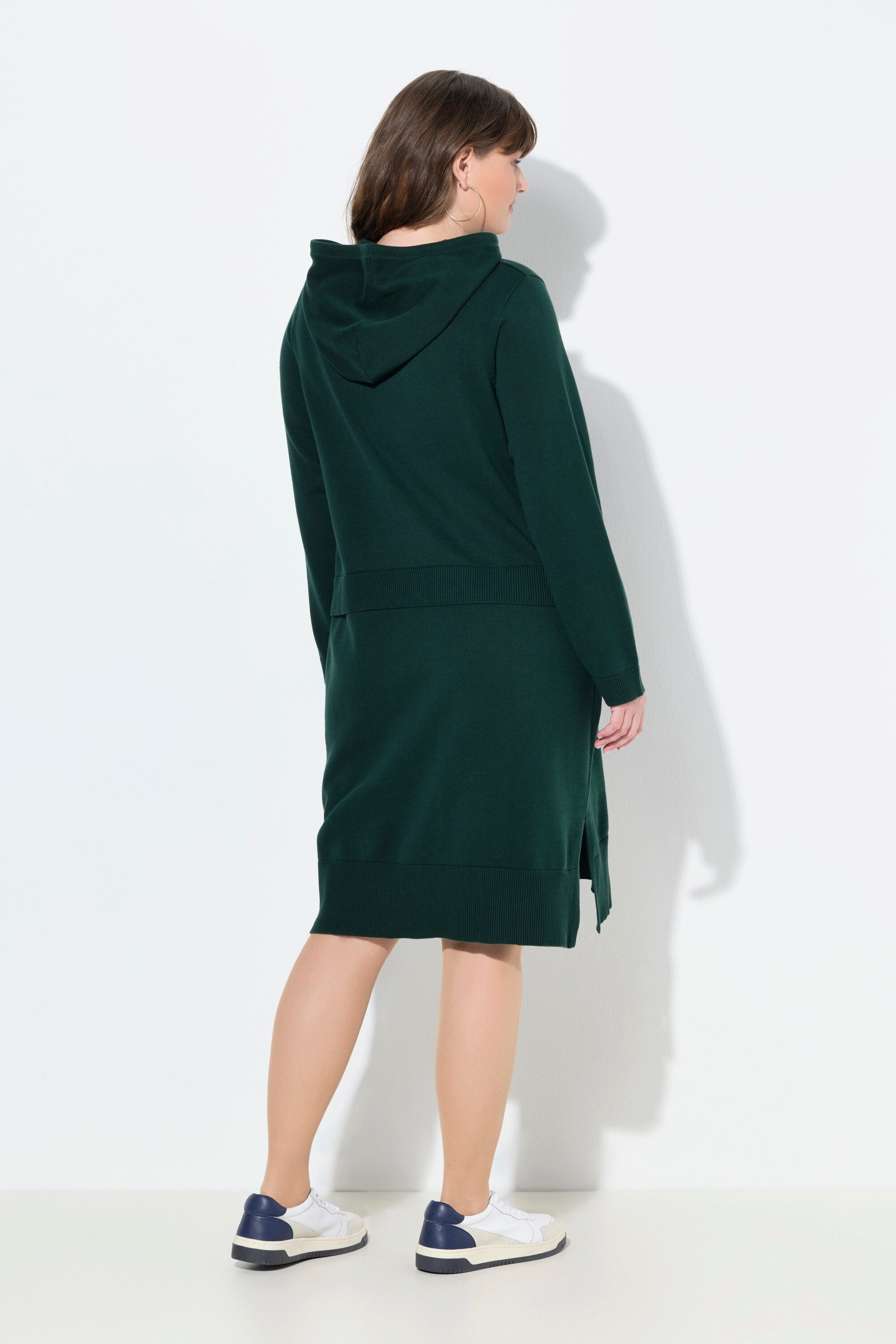 Ulla Popken Strickkleid Strickkleid Lagenoptik Kapuze Langarm Biobaumwolle