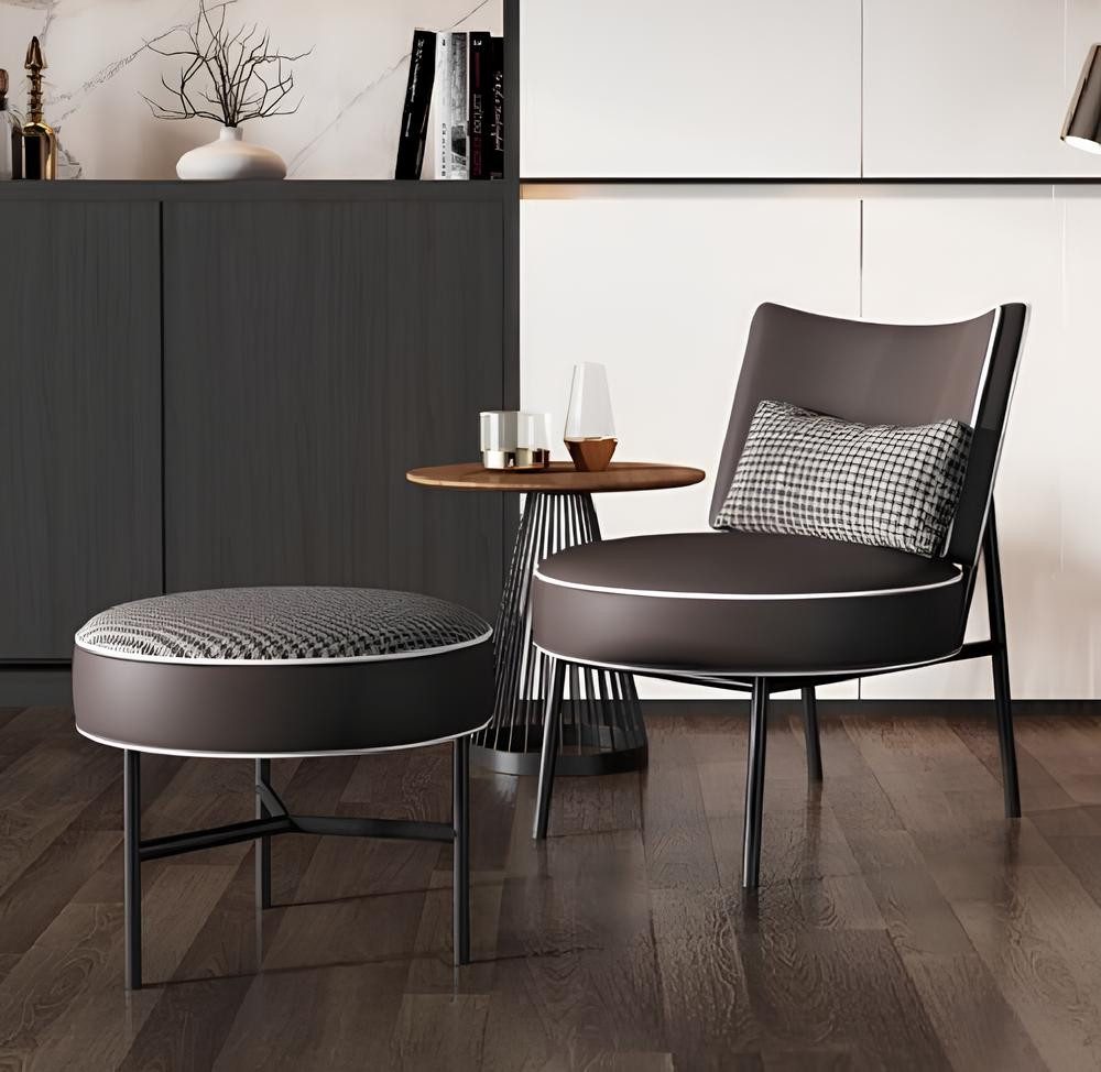 Xlmoebel Loungesessel Stuhl und Fußbank Set Lounge-Stuhl Cocktailsessel Entspannungs-Stuhl (Sessel mit Hocker), Hergestellt in Europa