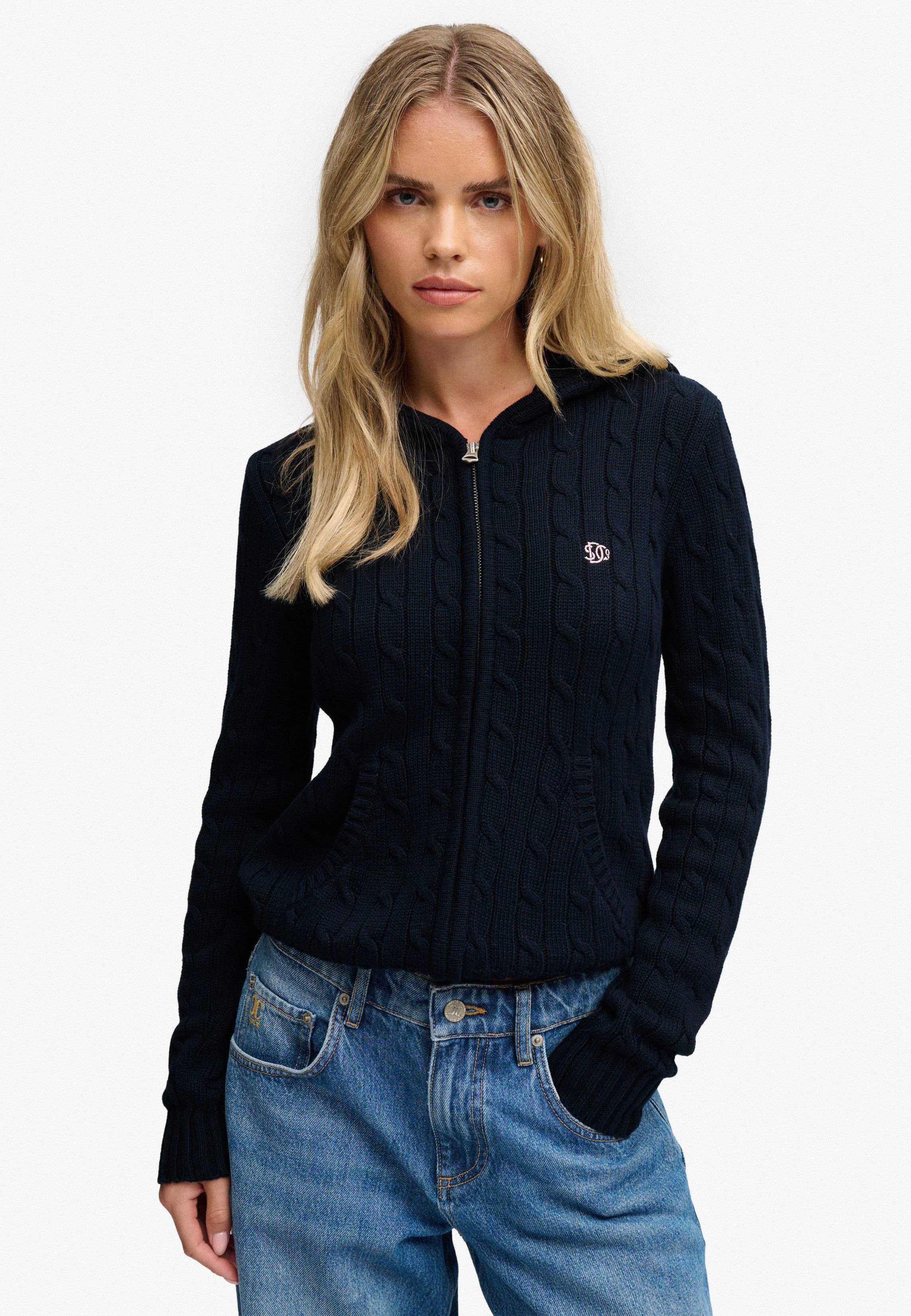 Superdry Kapuzenstrickjacke COTTON CABLE HOODIE Baumwolle