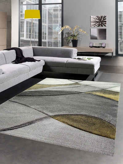 Teppich Teppich modern Teppich Wohnzimmer Wellen gelb grau pastell, Carpetia, rechteckig, Höhe: 13 mm