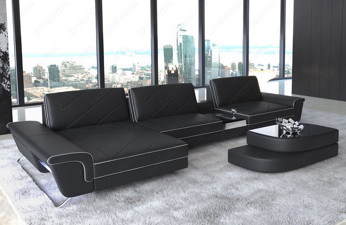 Sofa Dreams Ecksofa Leder Sofa Bari L Form Ledersofa, Couch, mit LED, verstellbare Rückenlehnen, Designersofa