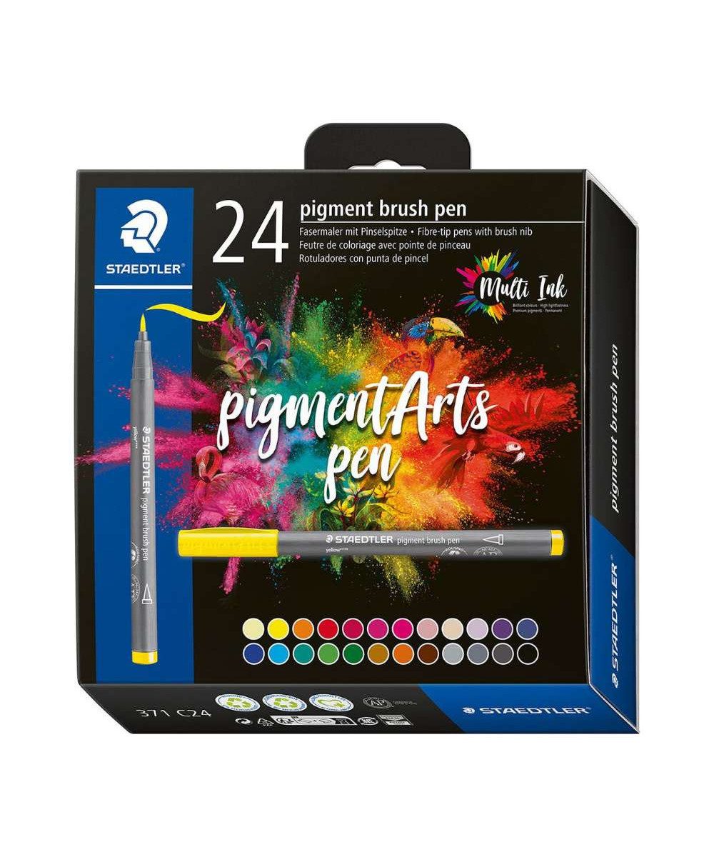 STAEDTLER Malstift Staedtler Pigment Arts Brush Pen, 24 St., (Packung, 24-tlg., Pigment Arts Brush), Pinselstift Pigment Brush Pen