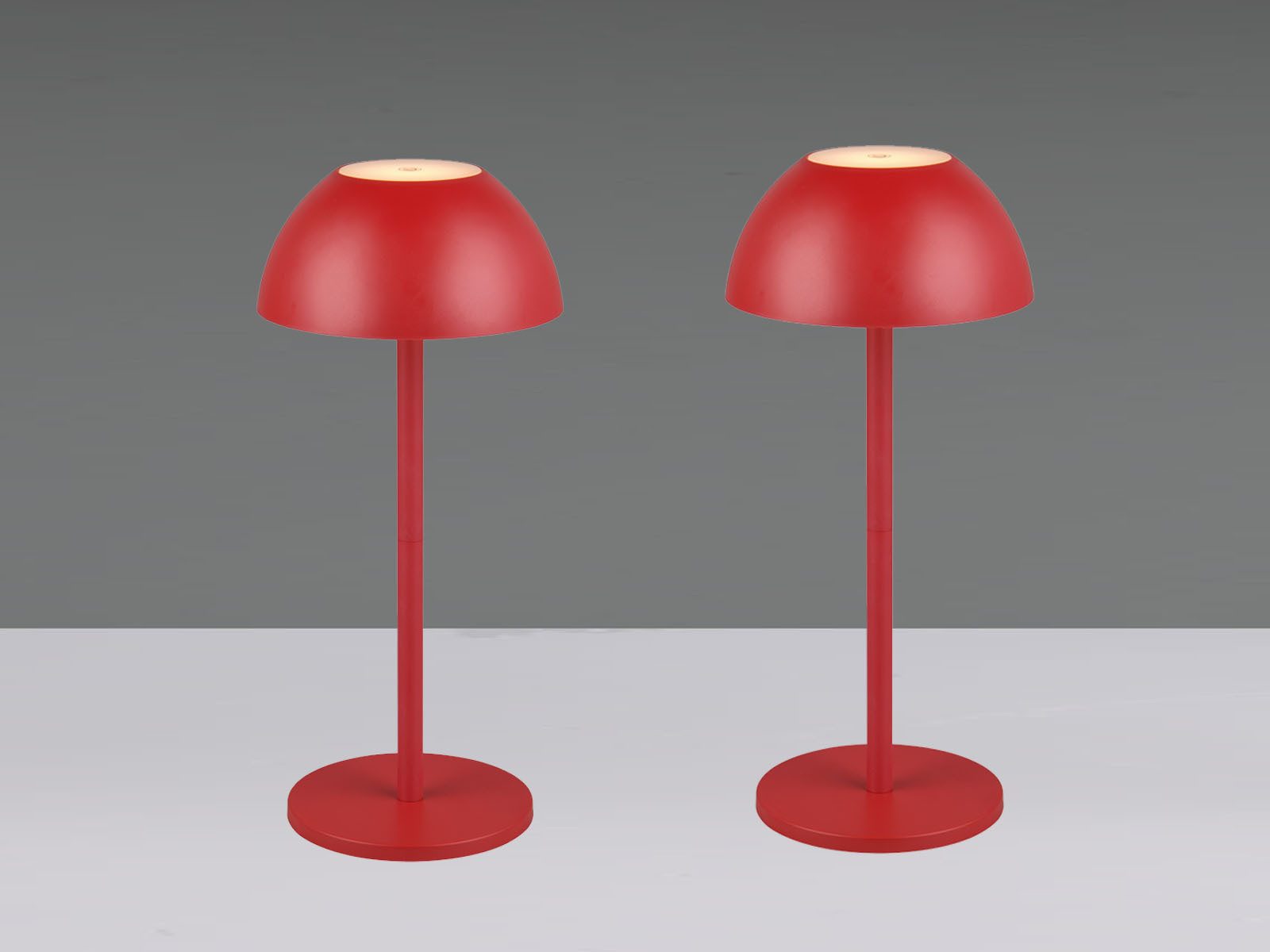 Reality Leuchten LED Außen-Tischleuchte, dimmbar, LED fest integriert, Warmweiß, 2er SET kabellos-e Akku Pilz-Lampen Outdoor, Rot, 30cm klein
