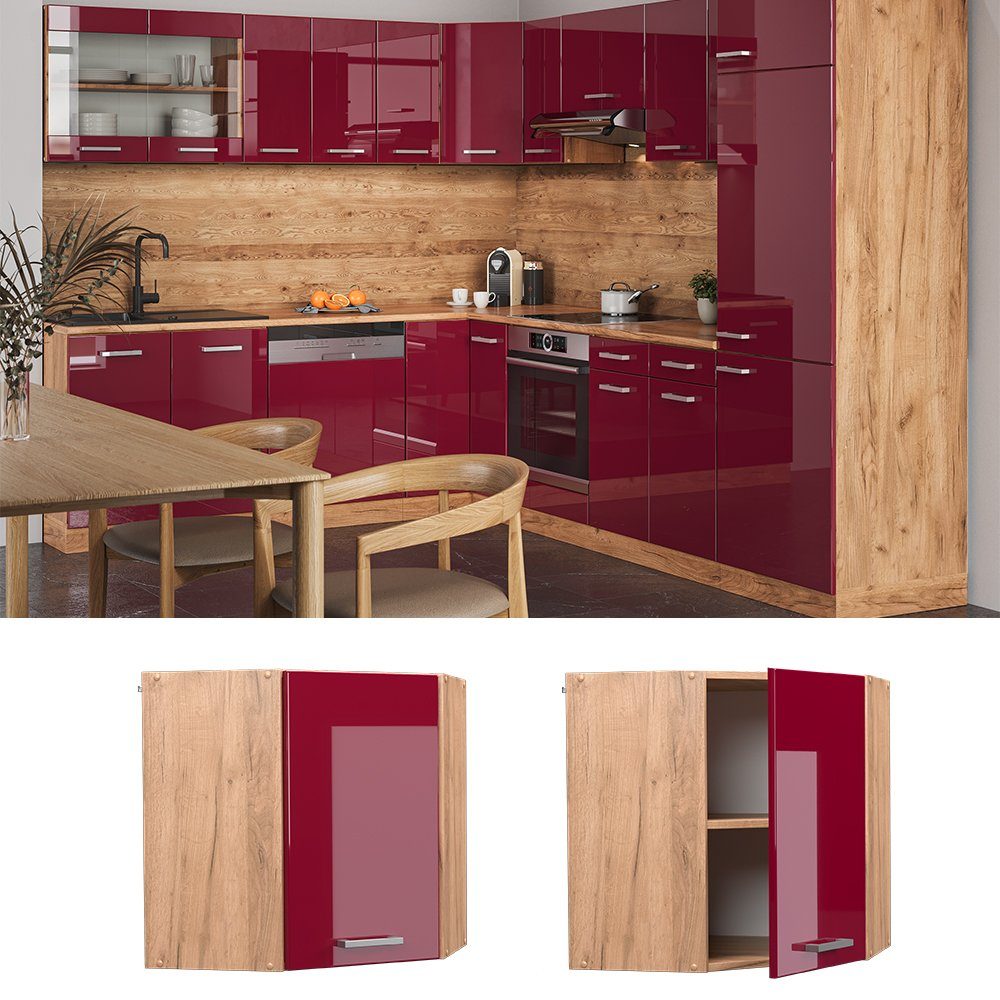 Vicco Eckhängeschrank R-Line, Bordeaux Hochglanz/Goldkraft Eiche, günstig online kaufen