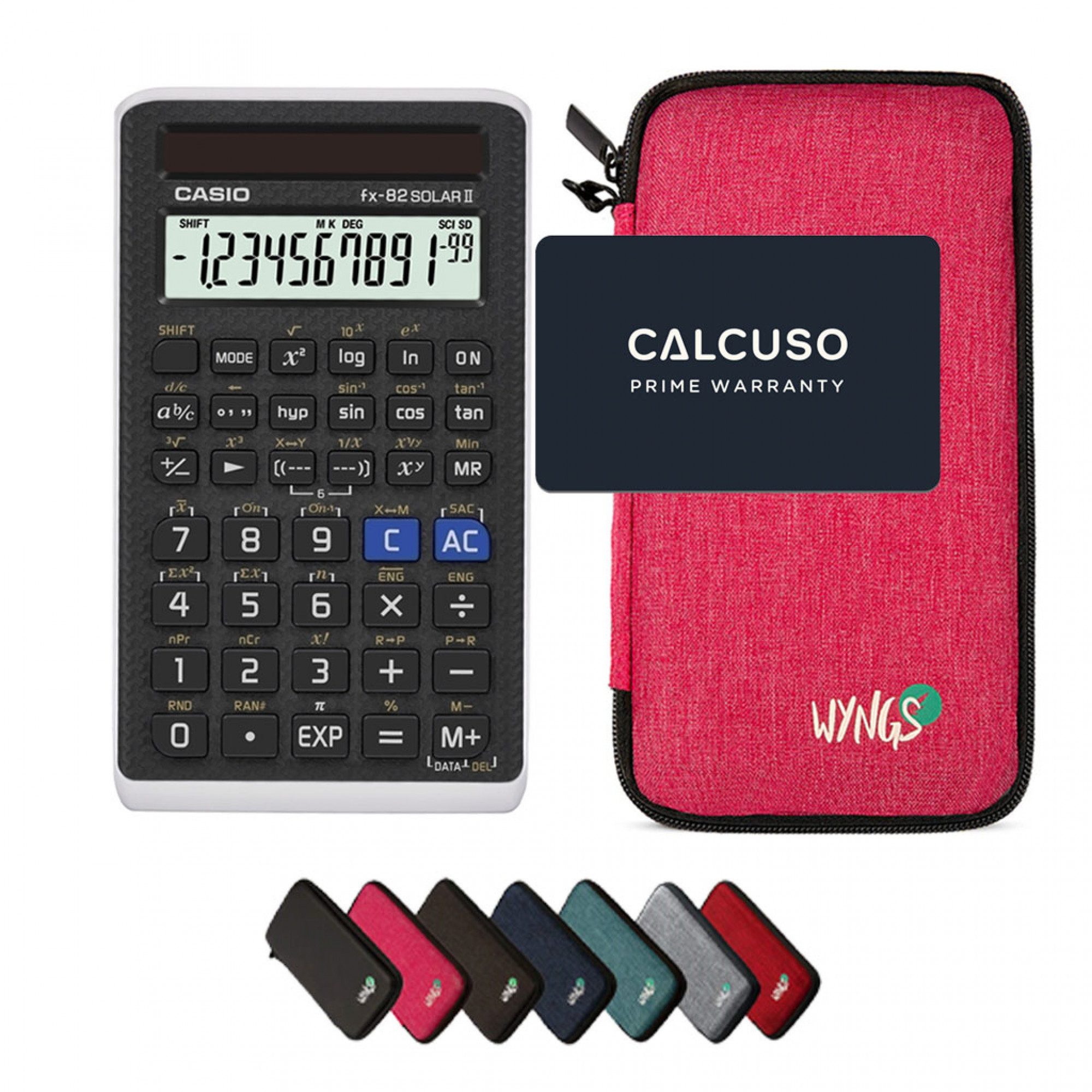 CASIO Taschenrechner Casio fx-82 Solar II inkl. WYNGS Schutztasche Pink