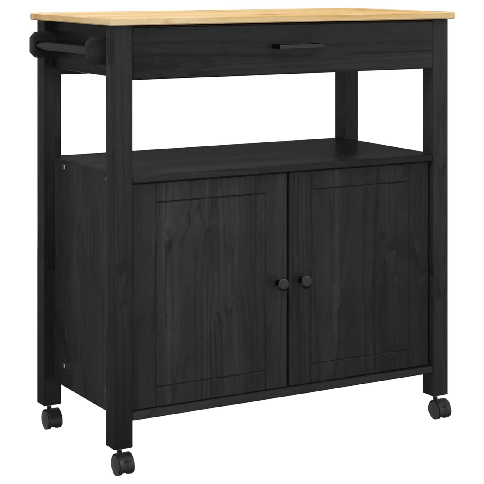 vidaXL Küchenwagen Küchentrolley MONZA Schwarz 84 x 40 x 88,5 cm Massivholz Kiefer, (1 St)
