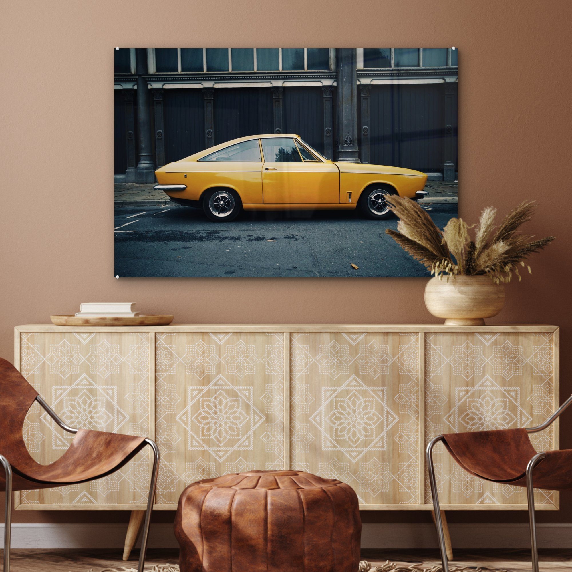 (1 Schlafzimmer - Gelb, - Acrylglasbilder Oldtimer Autos MuchoWow Acrylglasbild & Wohnzimmer St),