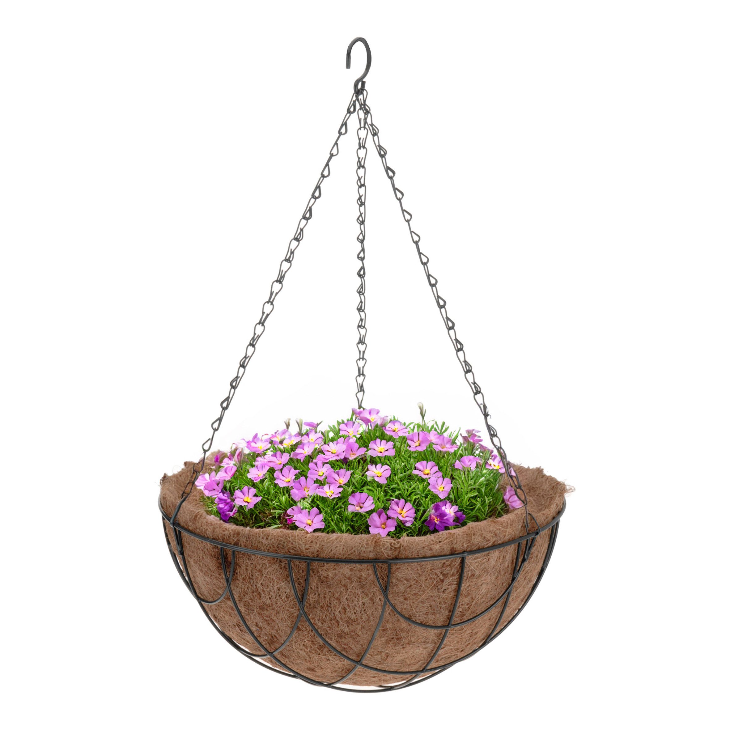 Spetebo Blumenampel Metall Blumenampel mit Kokos Einsatz - 30 cm (Stück, 1 St., Blumenampel), Blumenschale zum Hängen inklusive Kette