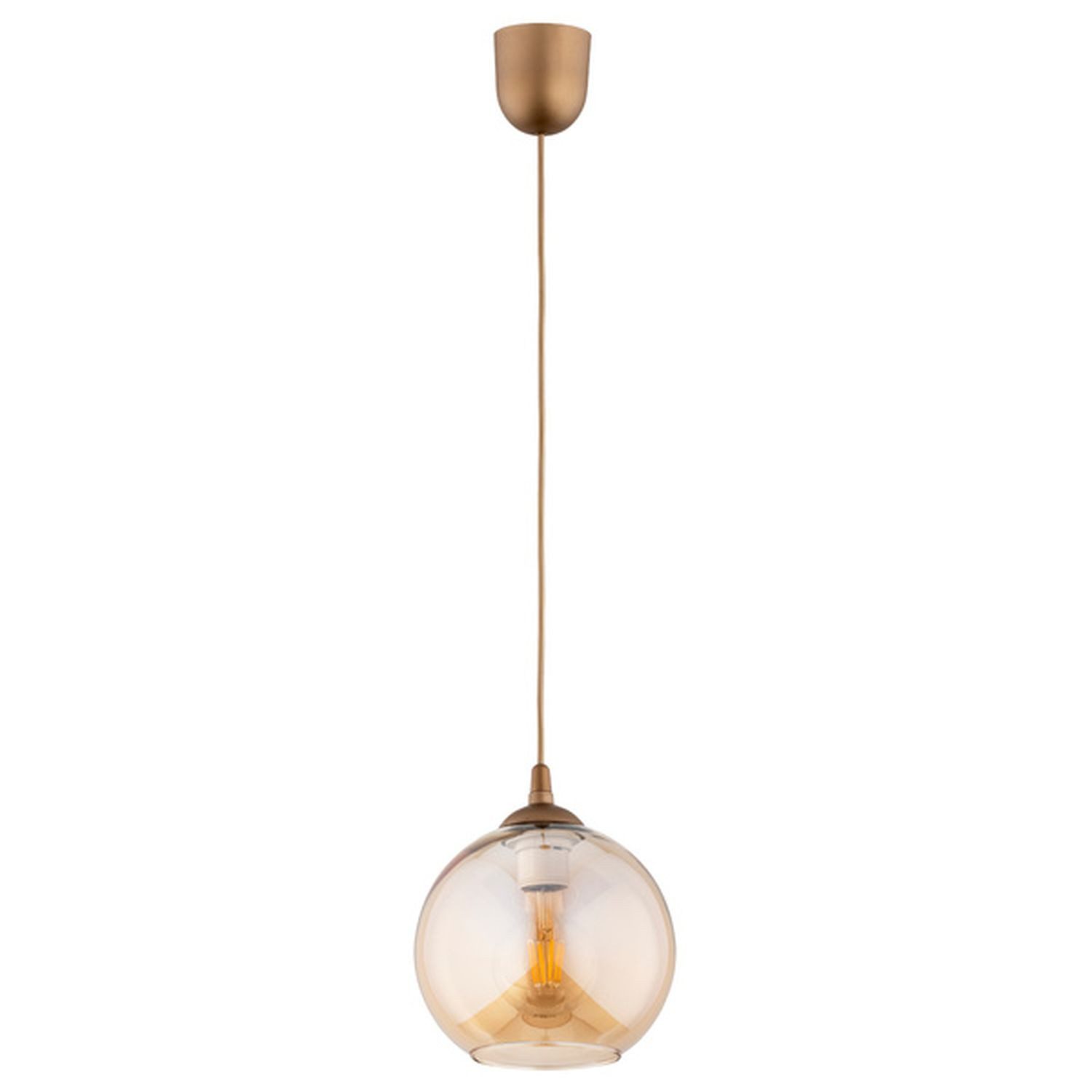 Licht-Erlebnisse Pendelleuchte LEMORA, ohne Leuchtmittel, Rauchglas Kugel Schirm D: 20 cm H: max. 90 cm in Gold Retro Design E27