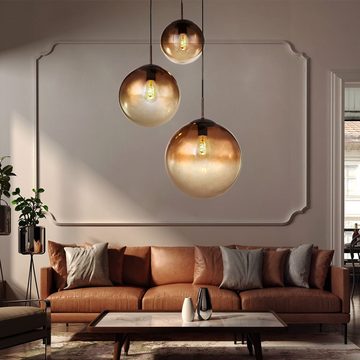 etc-shop LED Pendelleuchte, Leuchtmittel inklusive, Warmweiß, Decken Pendel Lampe amber Glas Kugel Wohn Zimmer Hänge