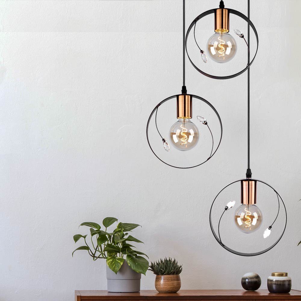etc-shop LED Lampe Warmweiß, Ring Pendel Decken inklusive, Design Retro Pendelleuchte, Kristall Hänge Leuchtmittel