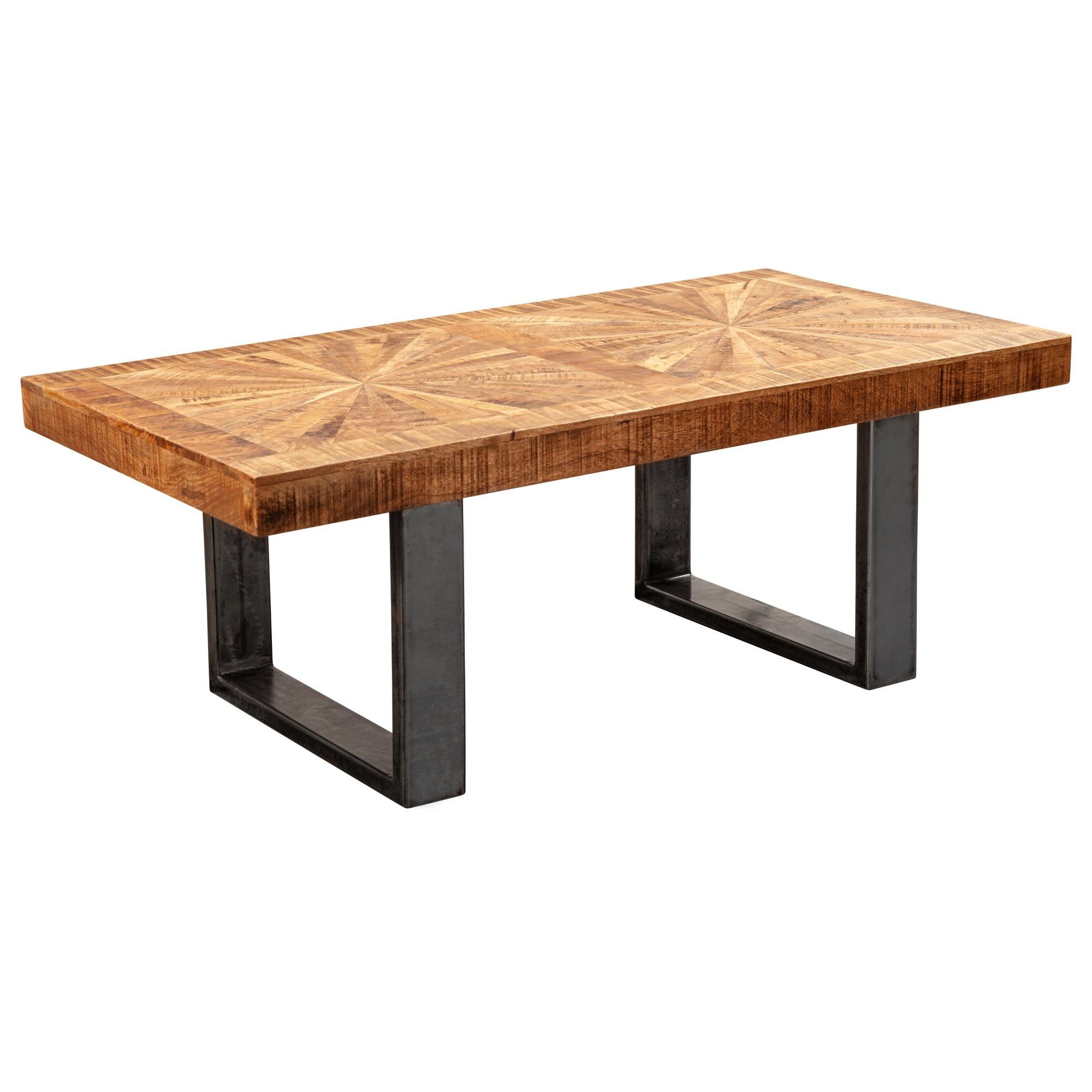 Wohnling Couchtisch WL5.950 (Mango Modern Metallgestell), Tisch Kaffeetisch 105x40x55 Wohnzimmertisch Massivholz Rechteckig, cm
