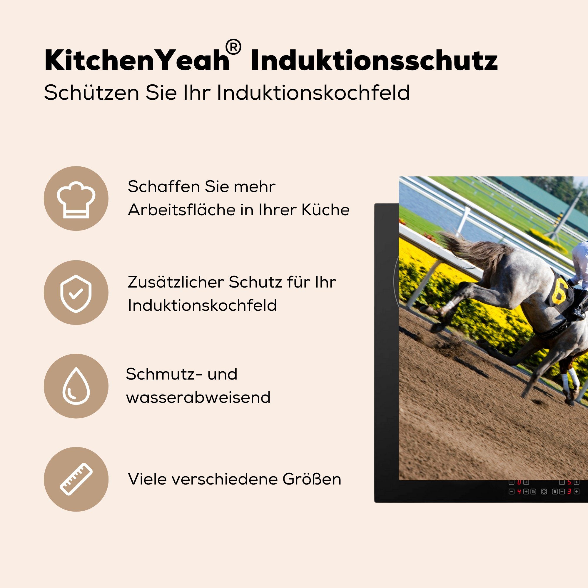 Pferderennbahn Ceranfeldabdeckung - Pferde küche, Vinyl, Sand, cm, 81x52 MuchoWow Herdblende-/Abdeckplatte - tlg), (1 für Schutz die Induktionskochfeld