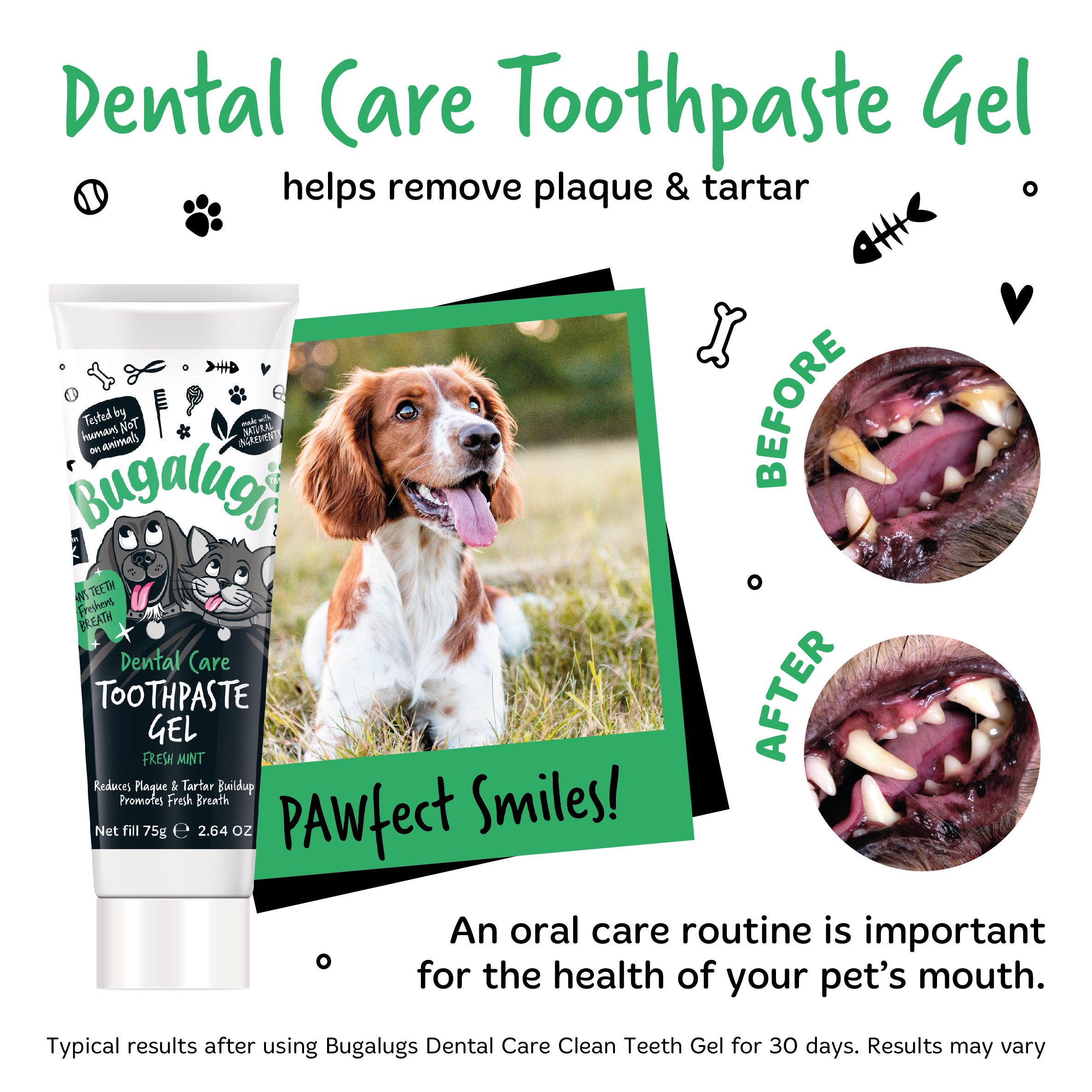 Bugalugs Tier-Zahncreme Bugalugs Dental Care Zahnpasta Gel 75g – Frischer Minzgeschmack für, (Eine Tube)