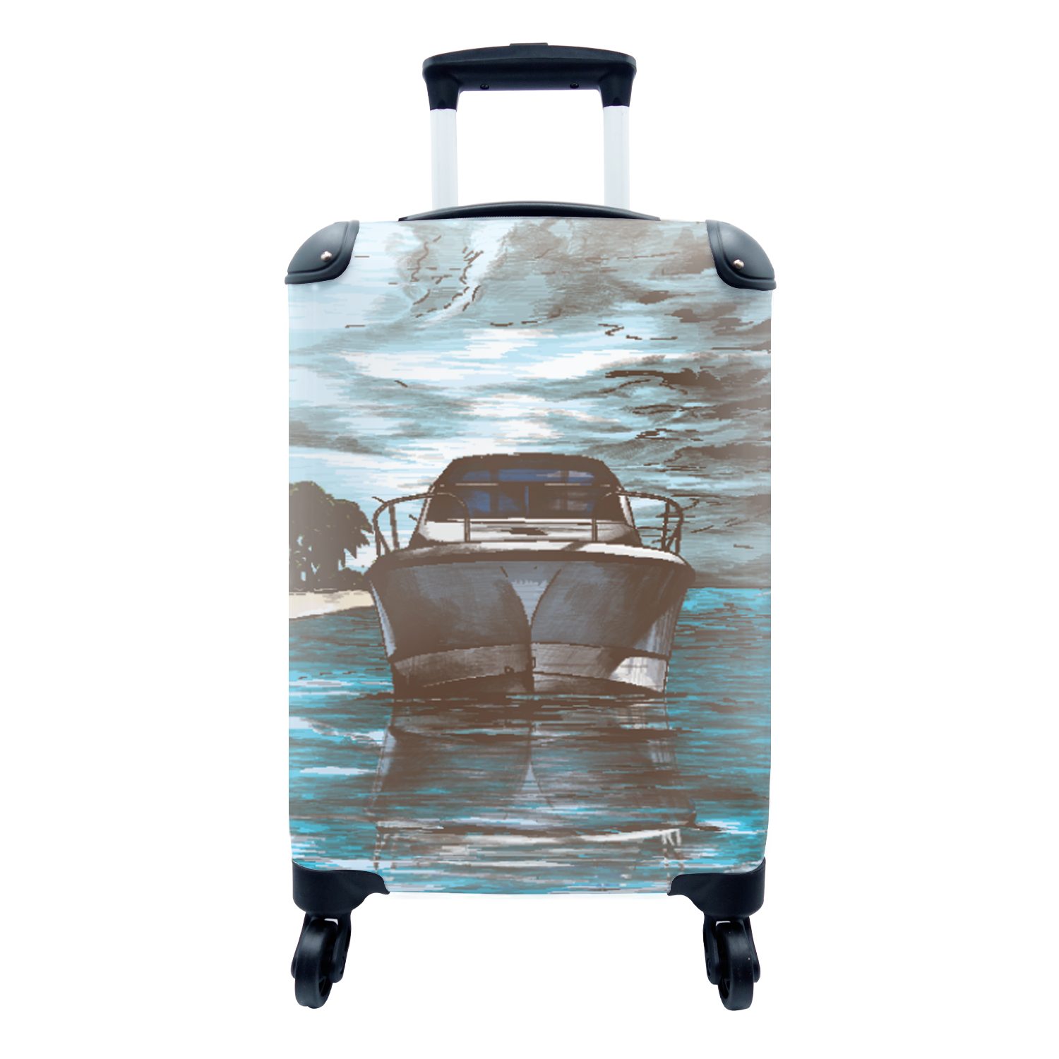 MuchoWow Handgepäckkoffer Boot - Meer - Luft, 4 Rollen, Reisetasche mit rollen, Handgepäck für Ferien, Trolley, Reisekoffer