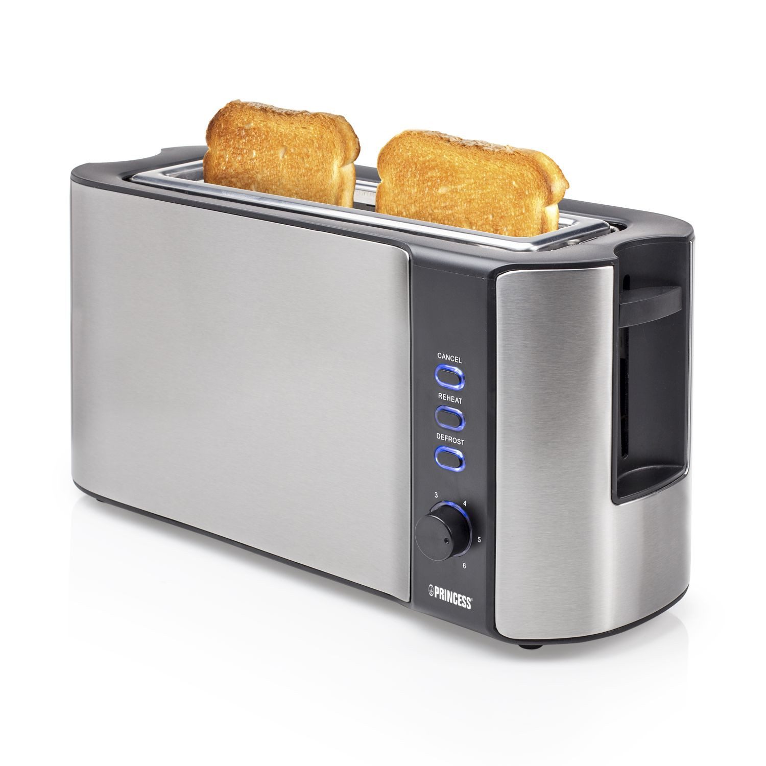 PRINCESS Toaster Princess 142353 Toaster – Extra langer Schlitz – Edelstahl, 1000 W, 6 Bräunungsstufen - Lange Toastkammer