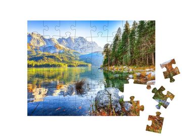 puzzleYOU Puzzle Eibsee vor dem Gipfel der Zugspitze, Bayern, 48 Puzzleteile, puzzleYOU-Kollektionen Eibsee, Zugspitze, Landschaft