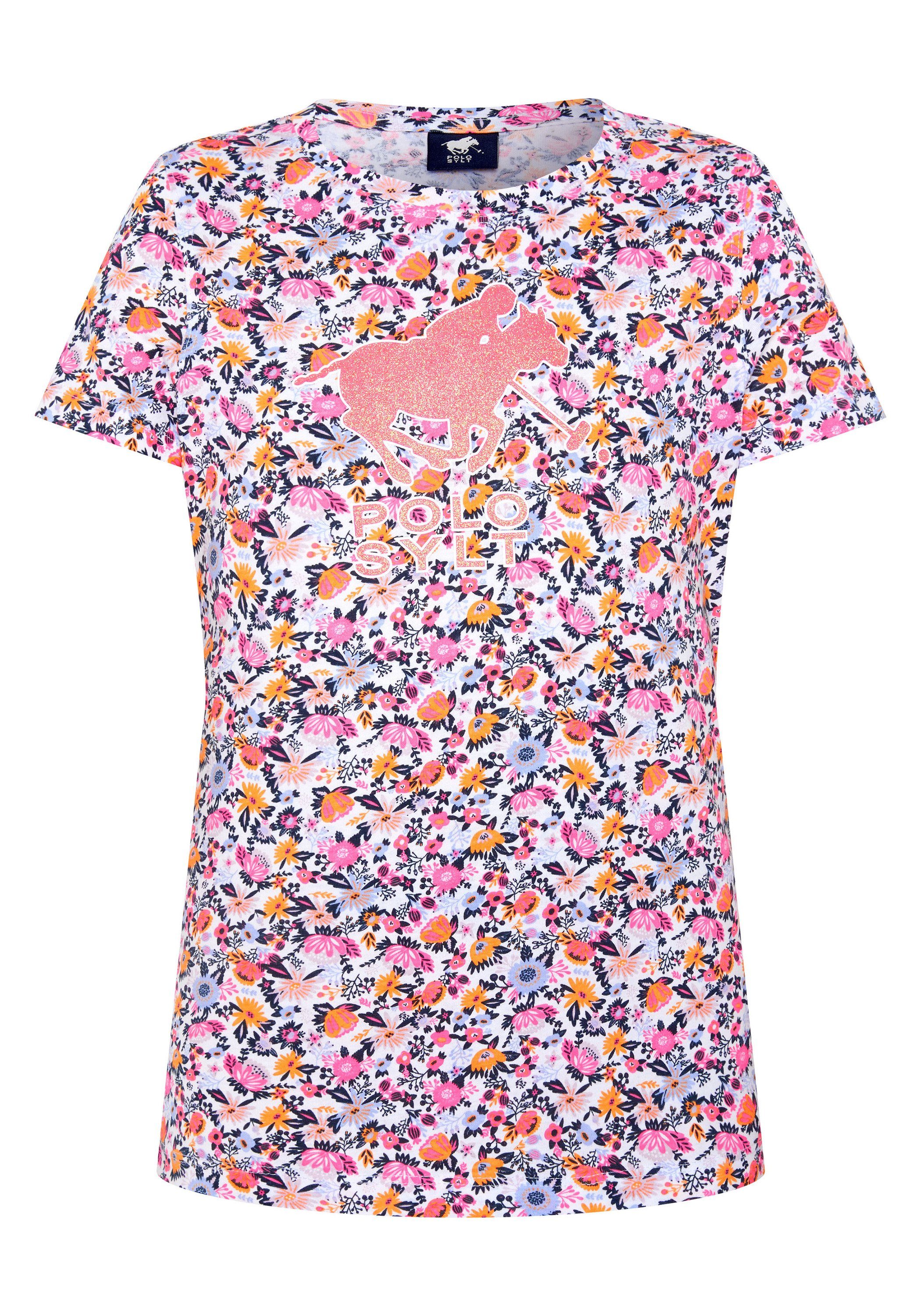 Print-Shirt mit geblümten Logo-Motiv