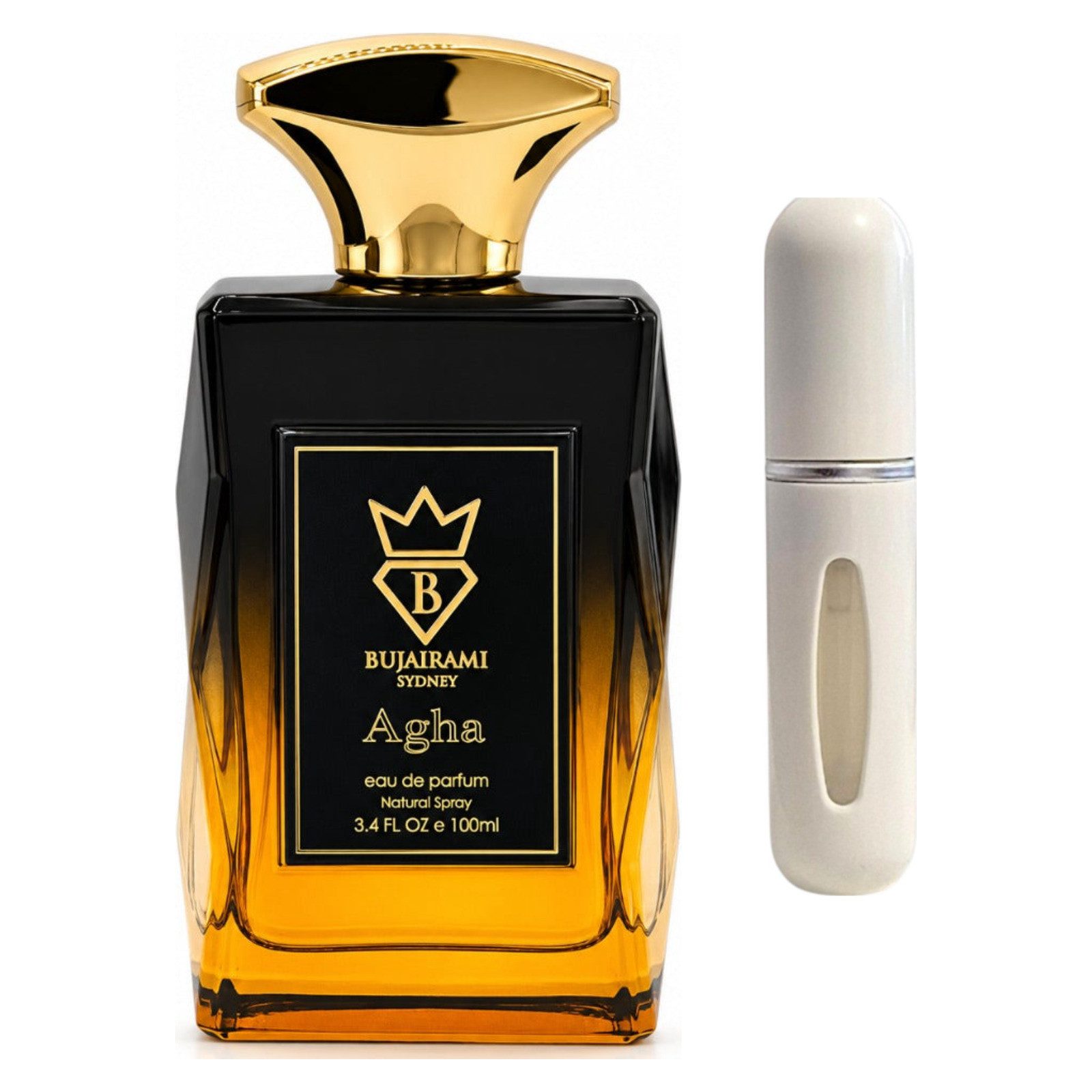 Bujairami Duft-Set Agha EDP – Würzig Gourmand + Parfümzerstäuber (leer)