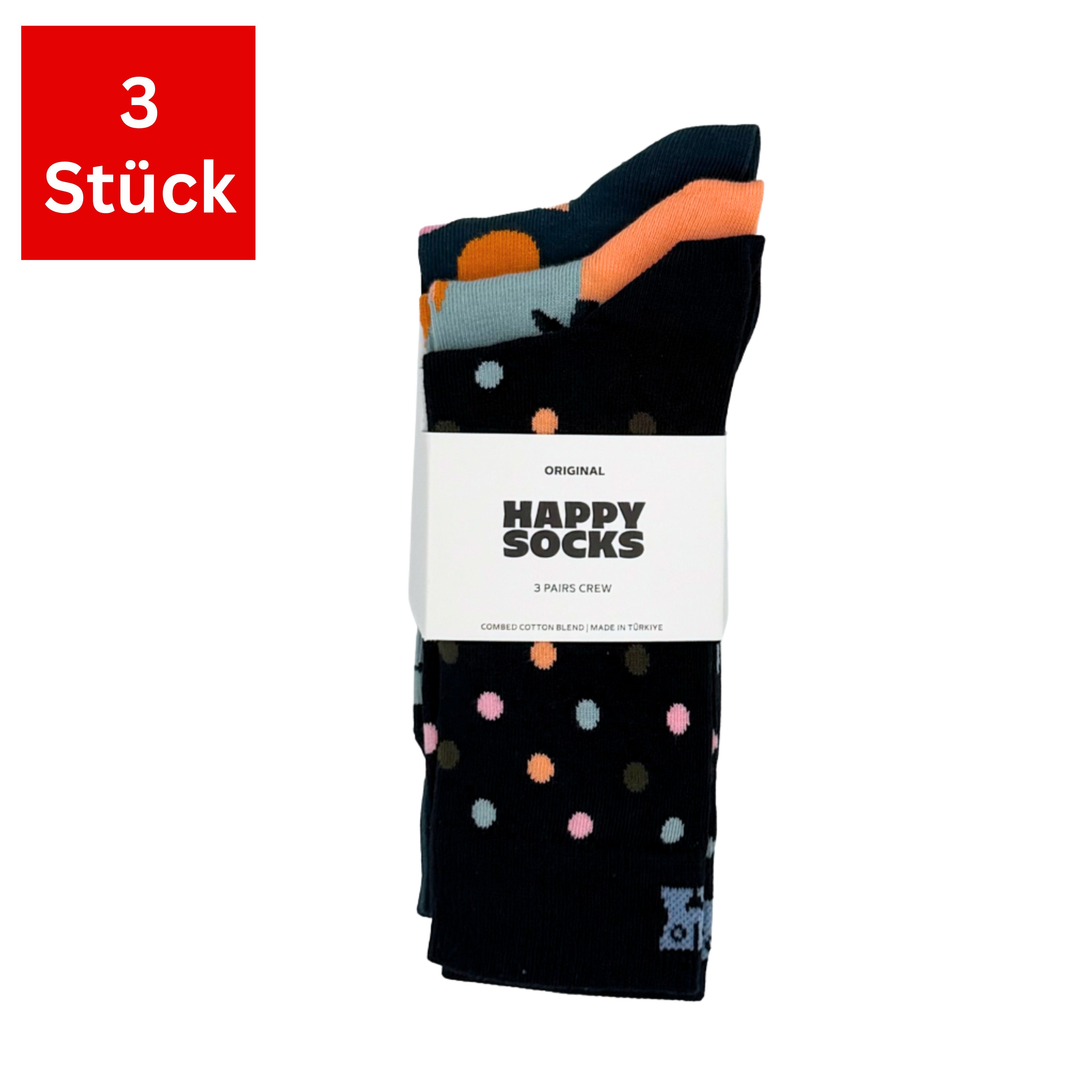 Happy Socks Freizeitsocken 3er Pack Baumwoll Socken mit Motiv Classic, Unisex