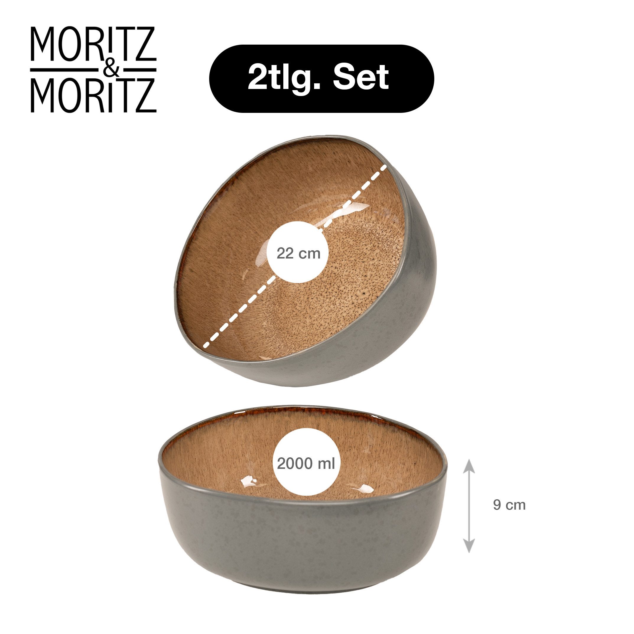 Moritz & Moritz Servierschale ORGANIC Servierschale 2er - Beige, Steinzeug, (Set, 2-tlg), Spülmaschinengeeignet