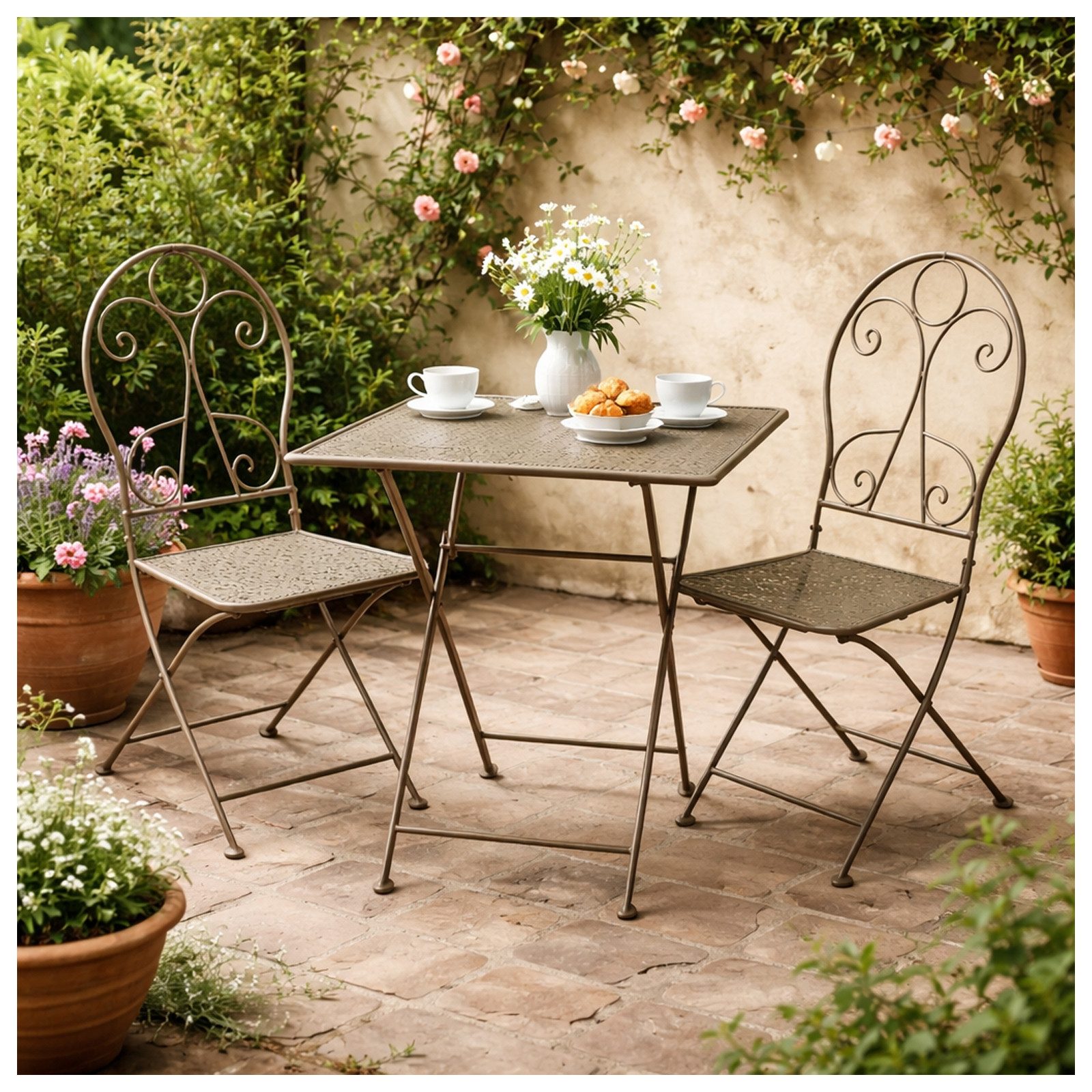 HTI-Living Garten-Essgruppe Tischgruppe Solea Khakigrün, (Set, 3-tlg., 1 Gartentisch, 2 Gartenstühle)