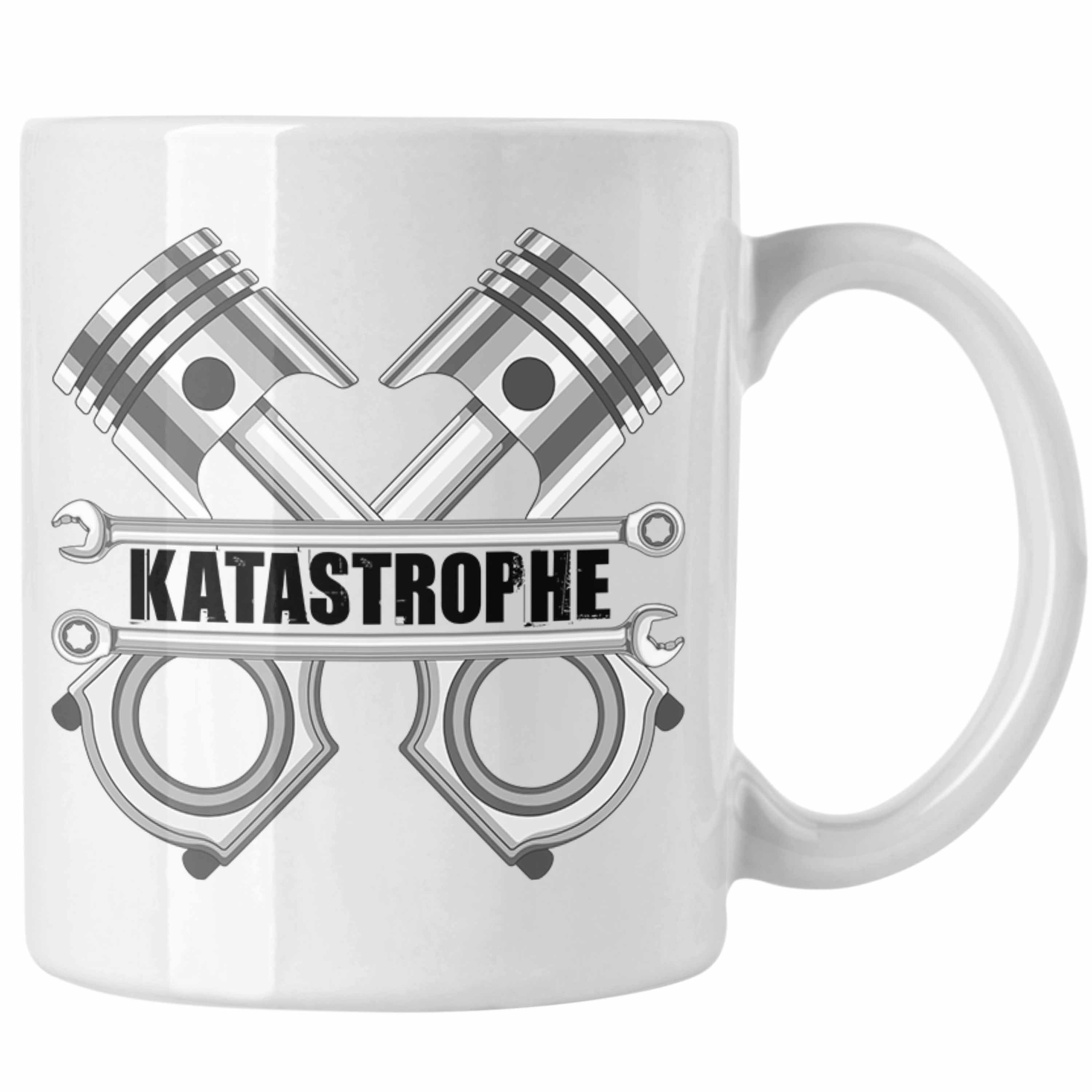 Trendation Tasse KFZ Mechaniker Meister Tasse Katastrophe Kolben KFZ Schrauber Weiss